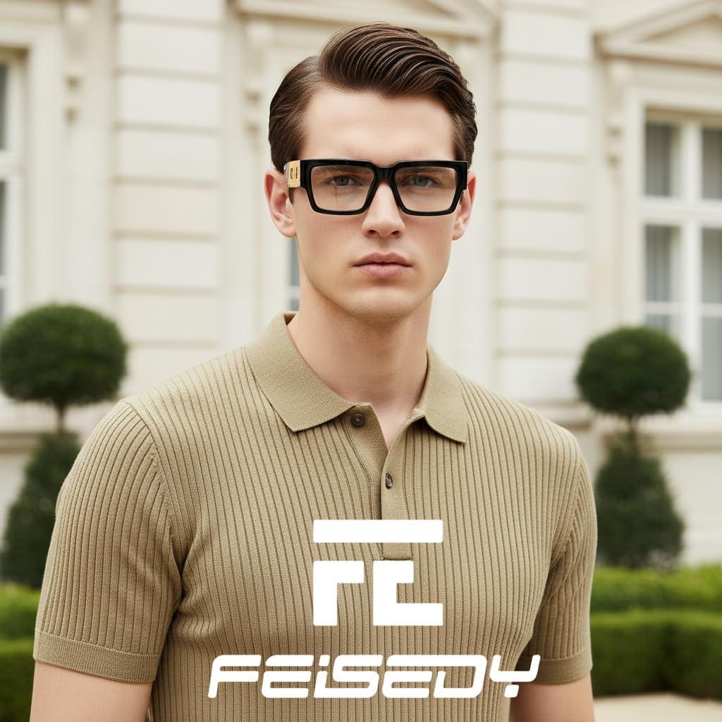 image:imageFEISEDY Retro Trendy Rectangle Blue Light Glasses for Women Men Classic Narrow Square Eyewear Frame B0365Black