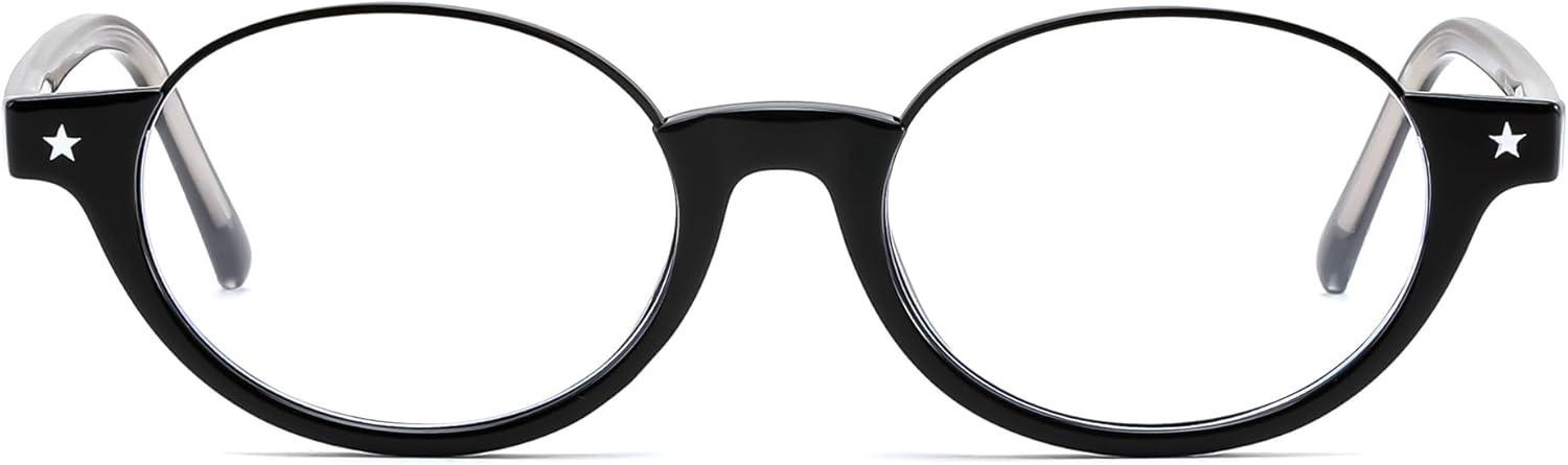 image:imageFEISEDY Trendy Oval Blue Light Glasses for Women Fake Nerd Eyewear Frame Anti Glare B1380Black