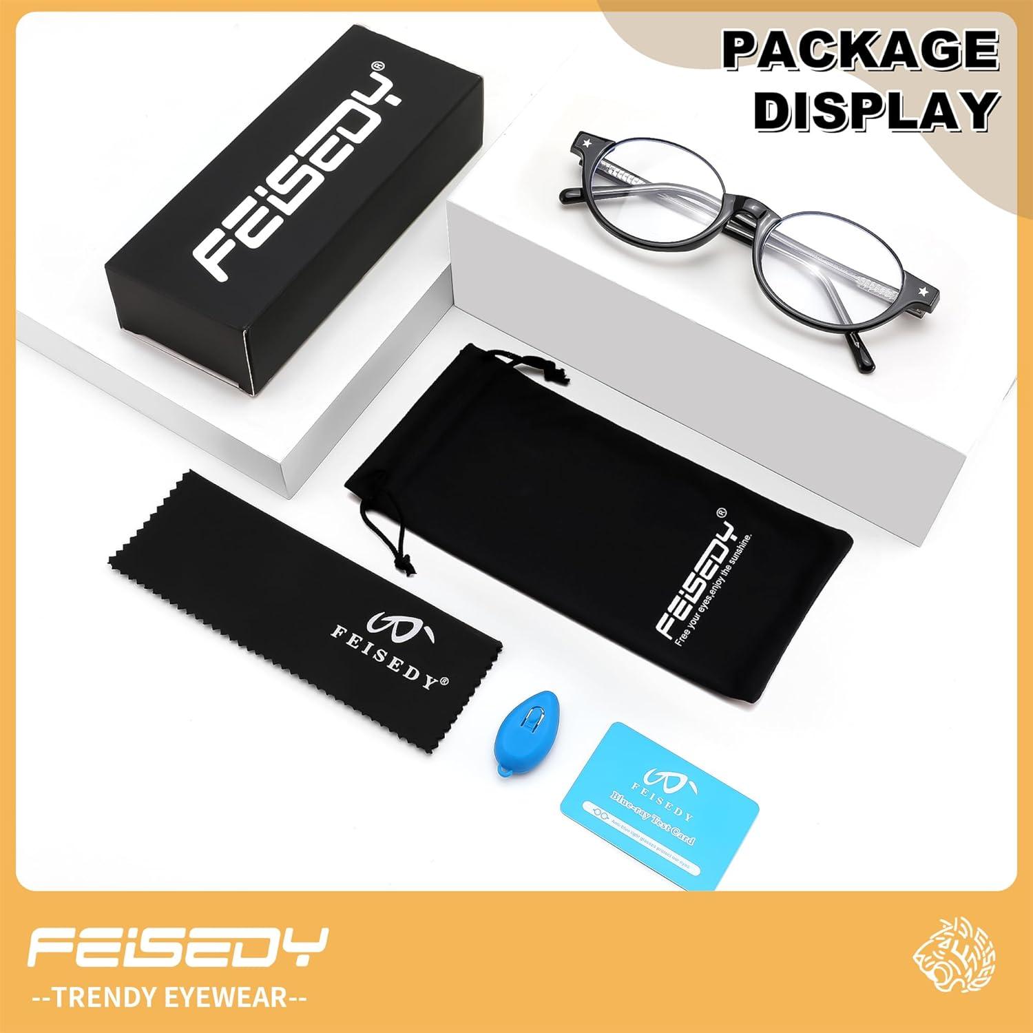 image:imageFEISEDY Trendy Oval Blue Light Glasses for Women Fake Nerd Eyewear Frame Anti Glare B1380Black