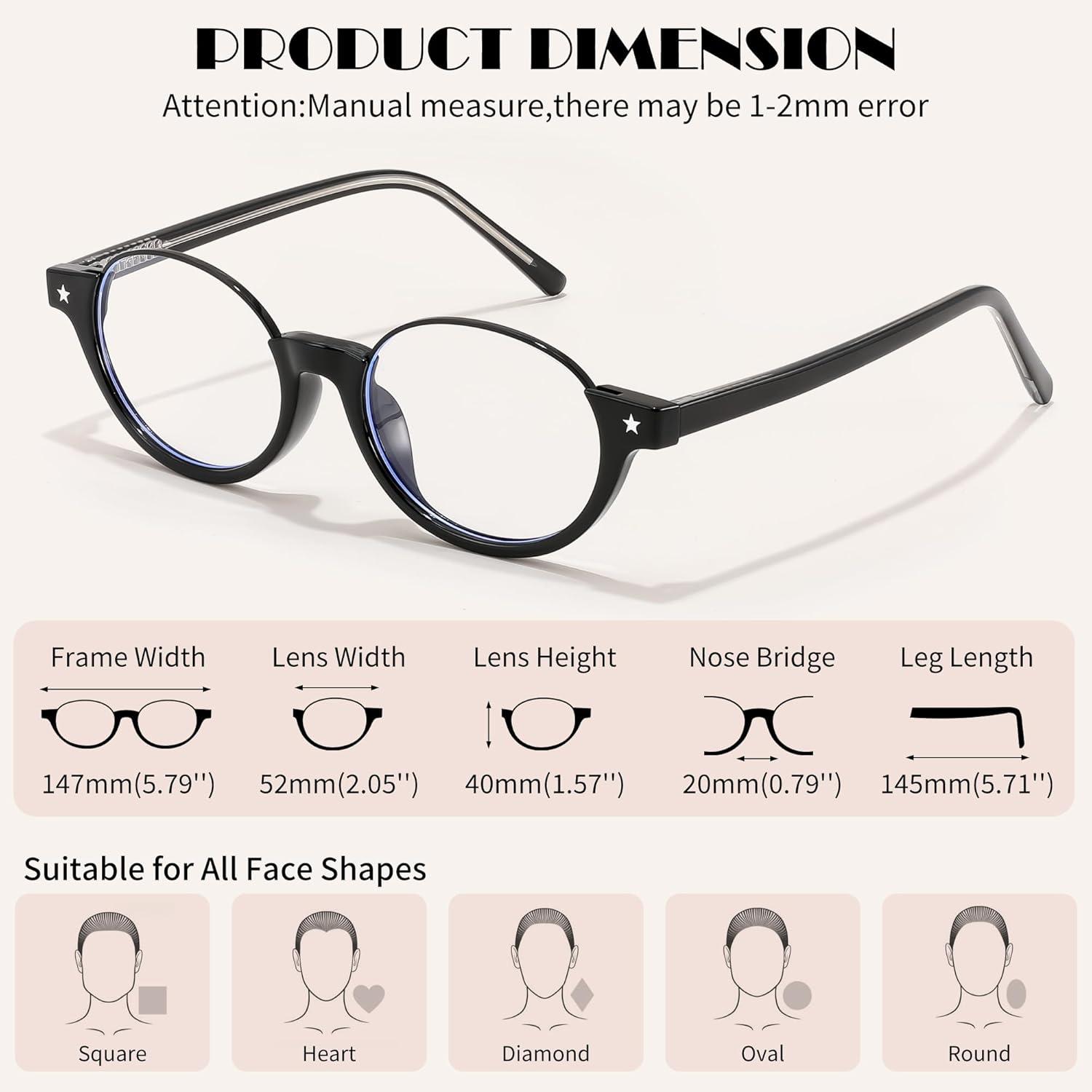 image:imageFEISEDY Trendy Oval Blue Light Glasses for Women Fake Nerd Eyewear Frame Anti Glare B1380Black