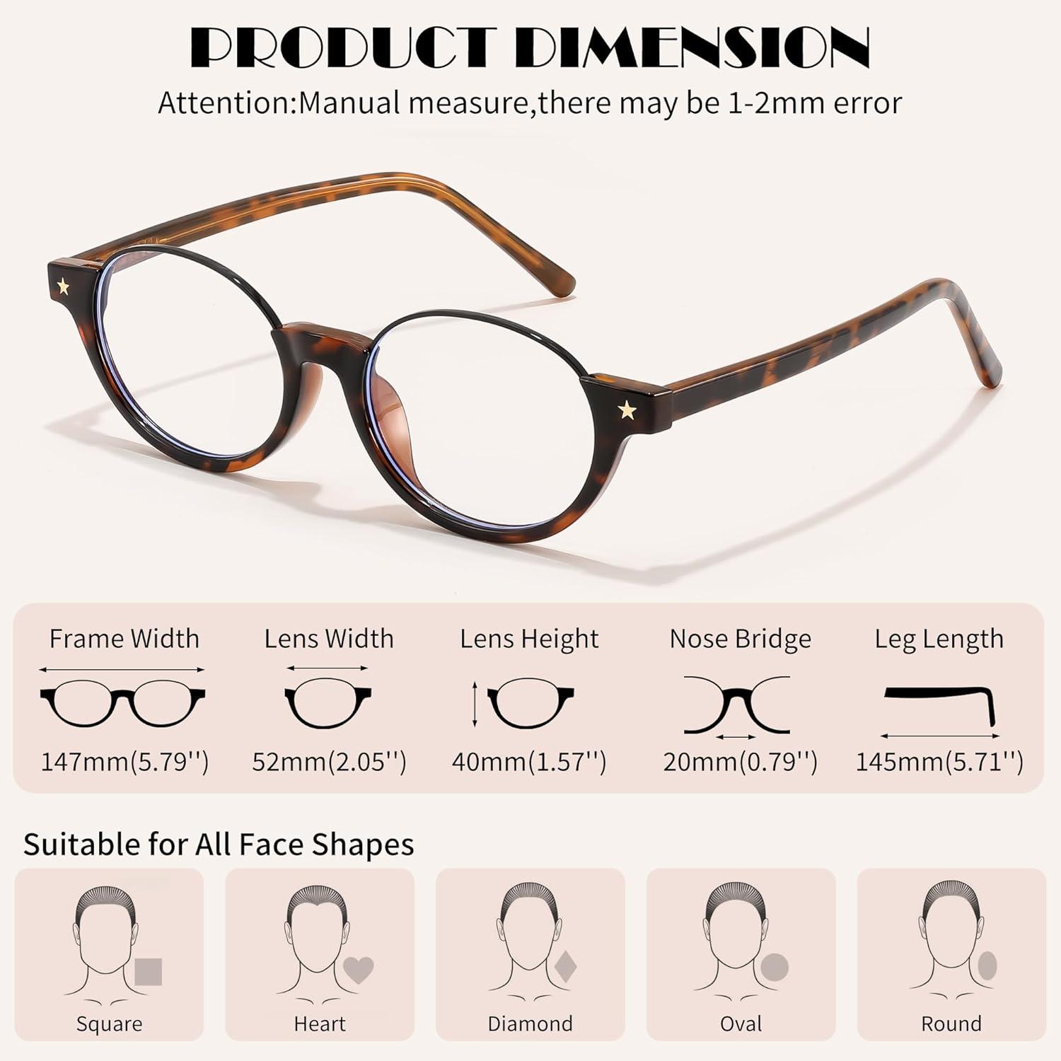 image:imageFEISEDY Trendy Oval Blue Light Glasses for Women Fake Nerd Eyewear Frame Anti Glare B1380Tortoise