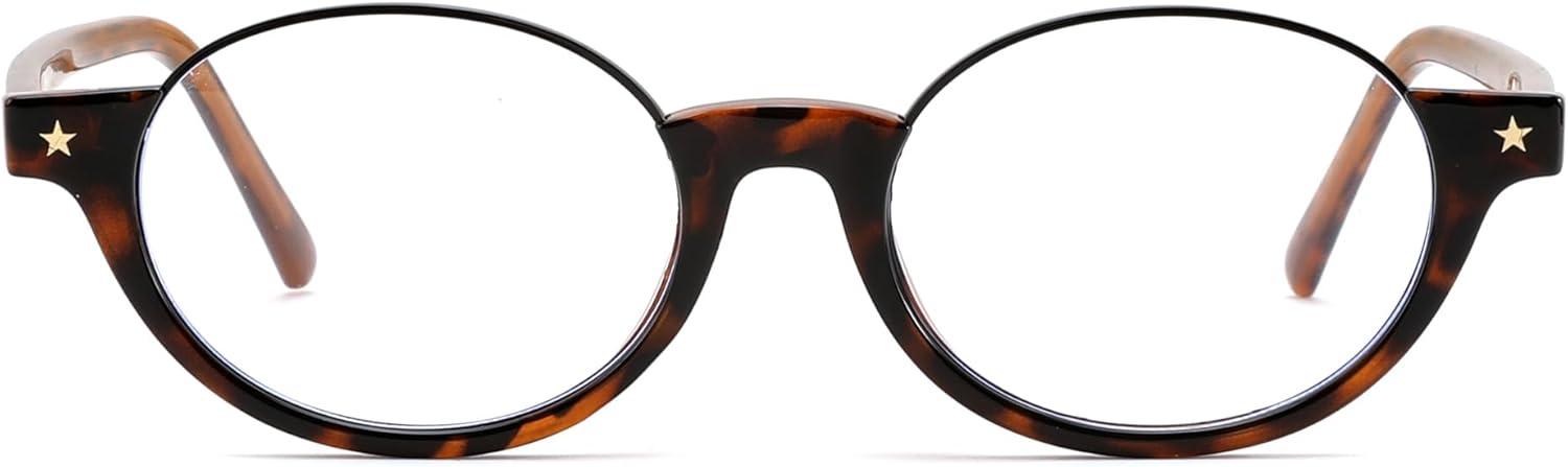 image:imageFEISEDY Trendy Oval Blue Light Glasses for Women Fake Nerd Eyewear Frame Anti Glare B1380Tortoise