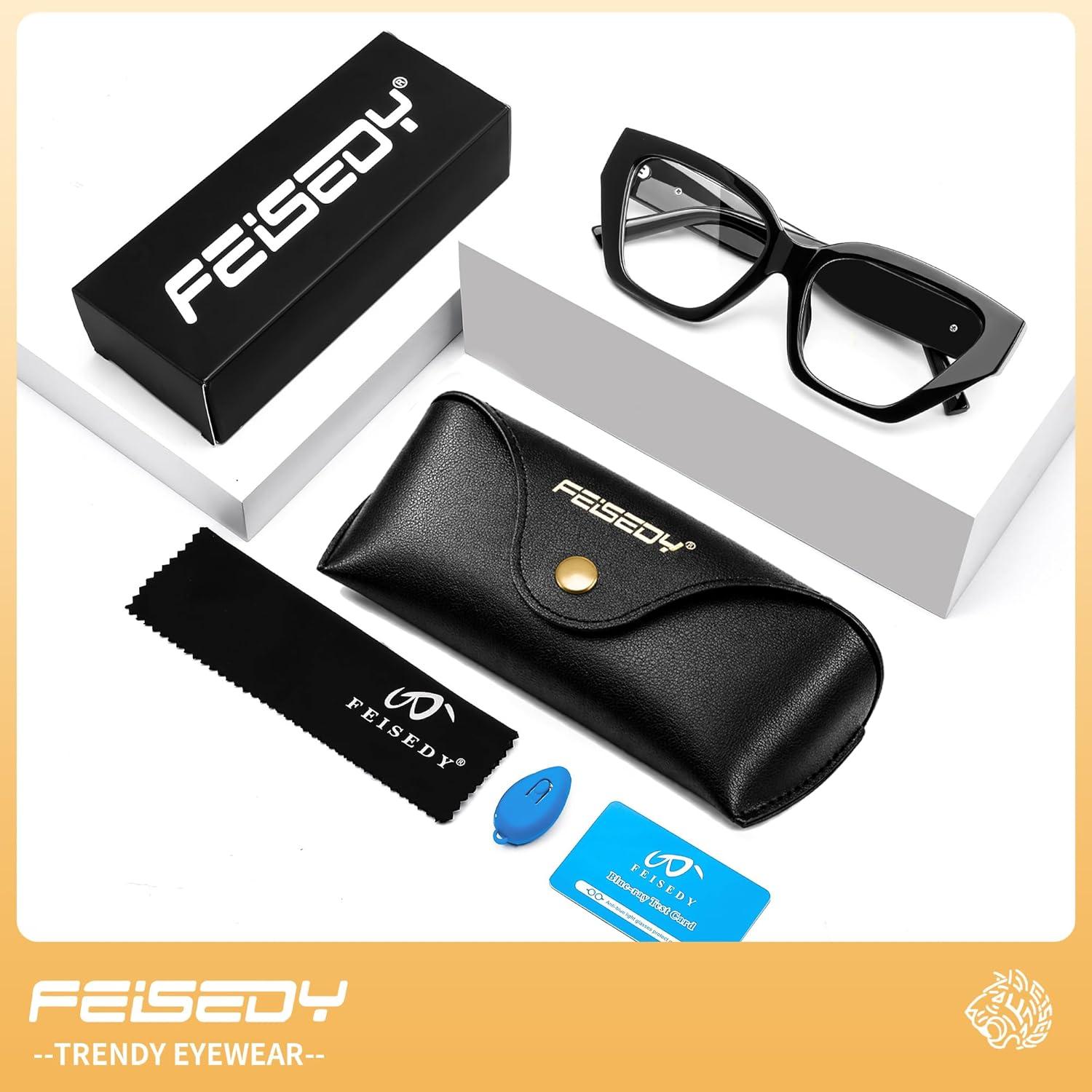 image:imageFEISEDY Women Cat Eye Blue Light Blocking Glasses Trendy Cateye Design for Daily Wear B0350Black