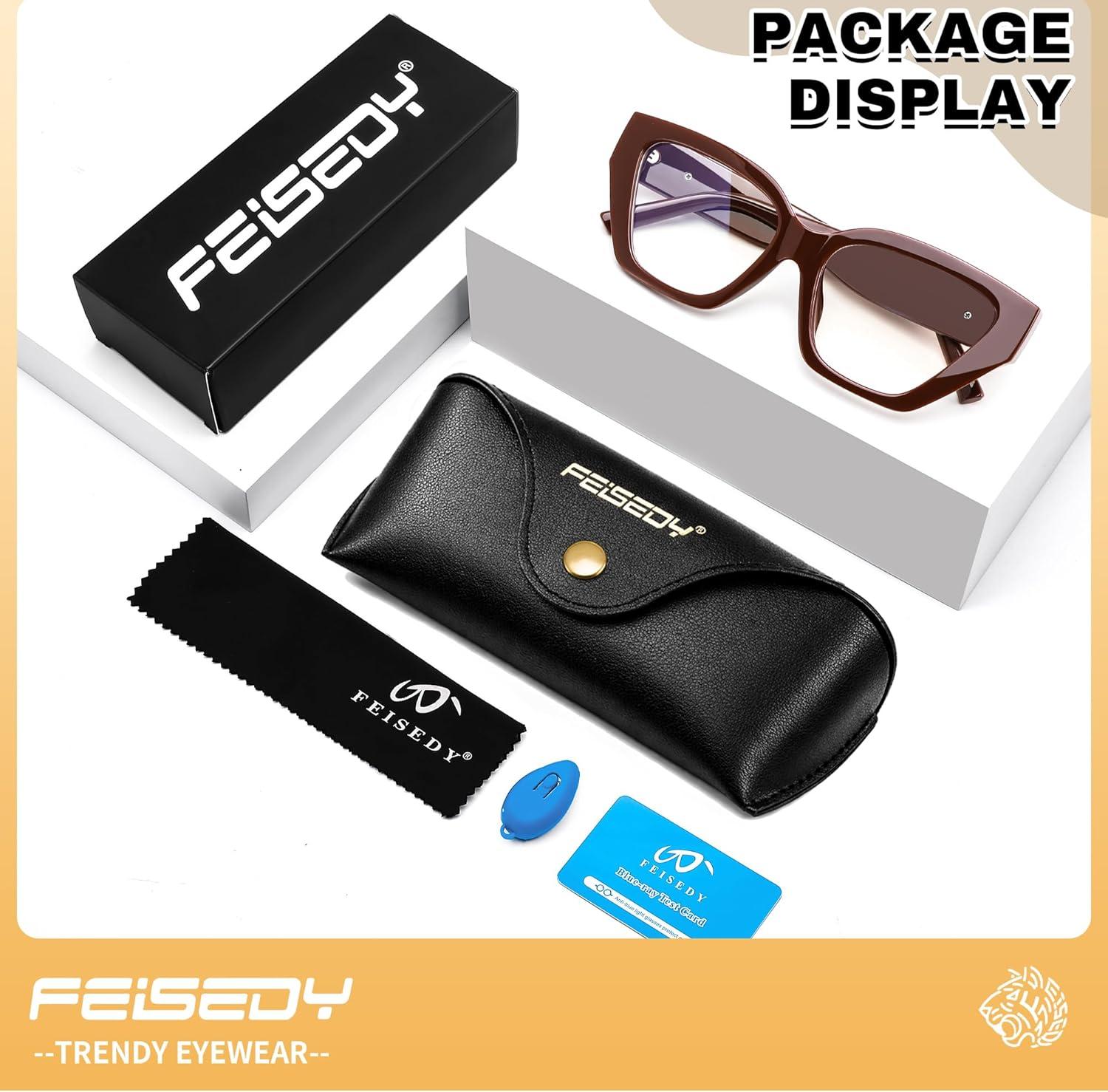 image:imageFEISEDY Women Cat Eye Blue Light Blocking Glasses Trendy Cateye Design for Daily Wear B0350Brown