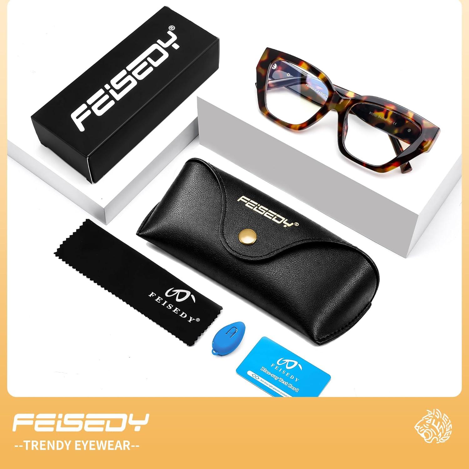 image:imageFEISEDY Women Cat Eye Blue Light Blocking Glasses Trendy Cateye Design for Daily Wear B0350Tortoise
