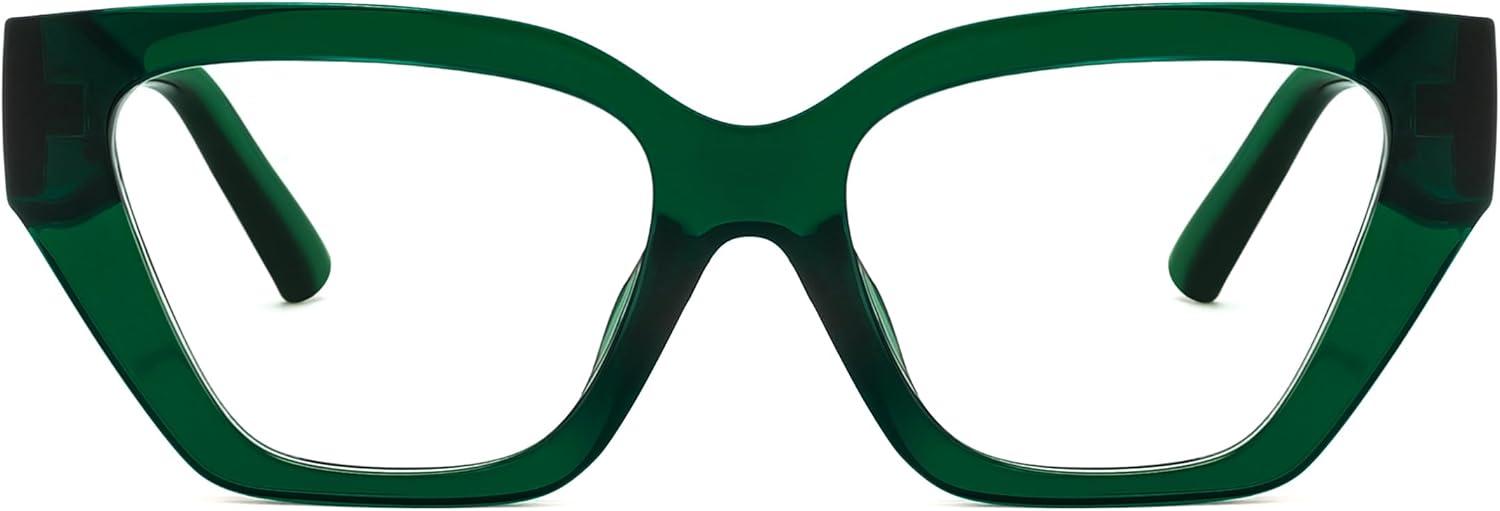 image:imageFEISEDY Women Cat Eye Blue Light Blocking Glasses Trendy Cateye Design for Daily Wear B0350Transparent Green