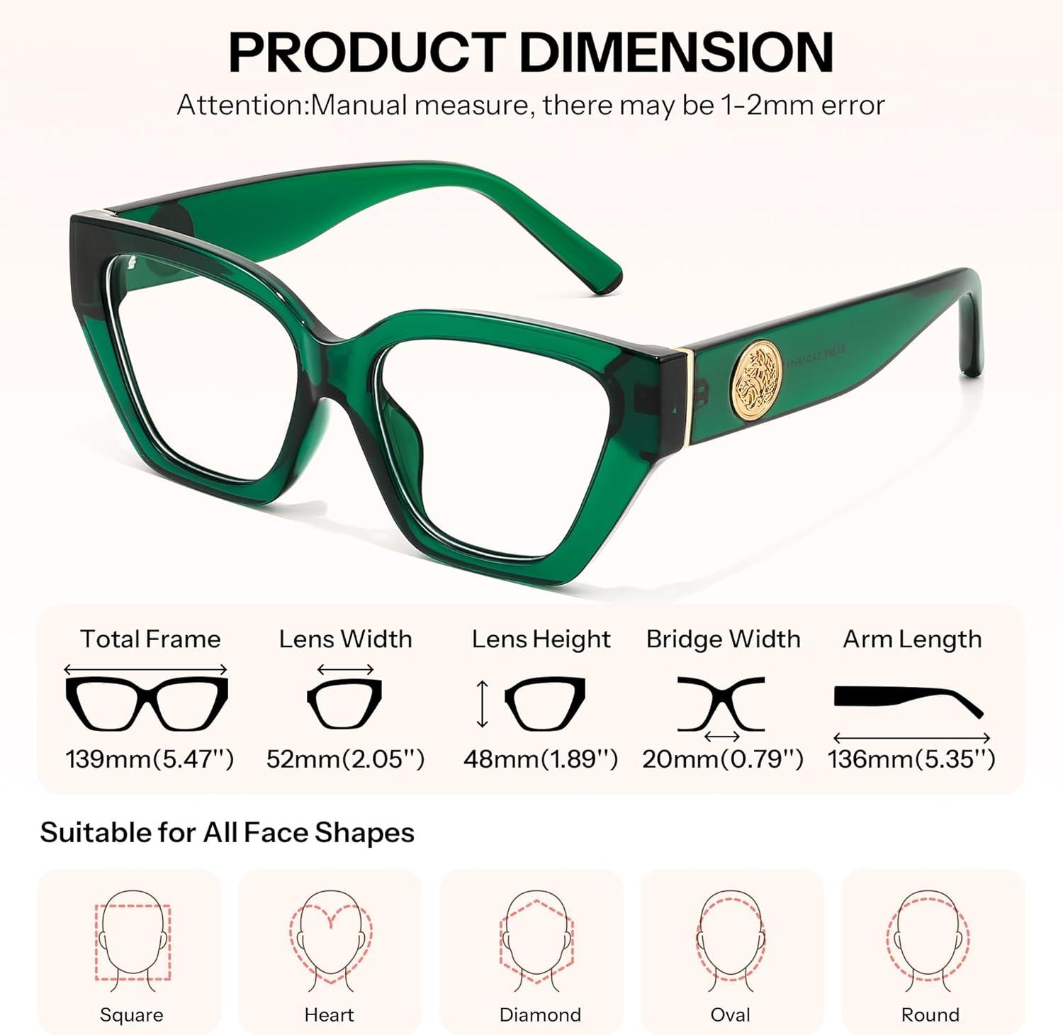 image:imageFEISEDY Women Cat Eye Blue Light Blocking Glasses Trendy Cateye Design for Daily Wear B0350Transparent Green