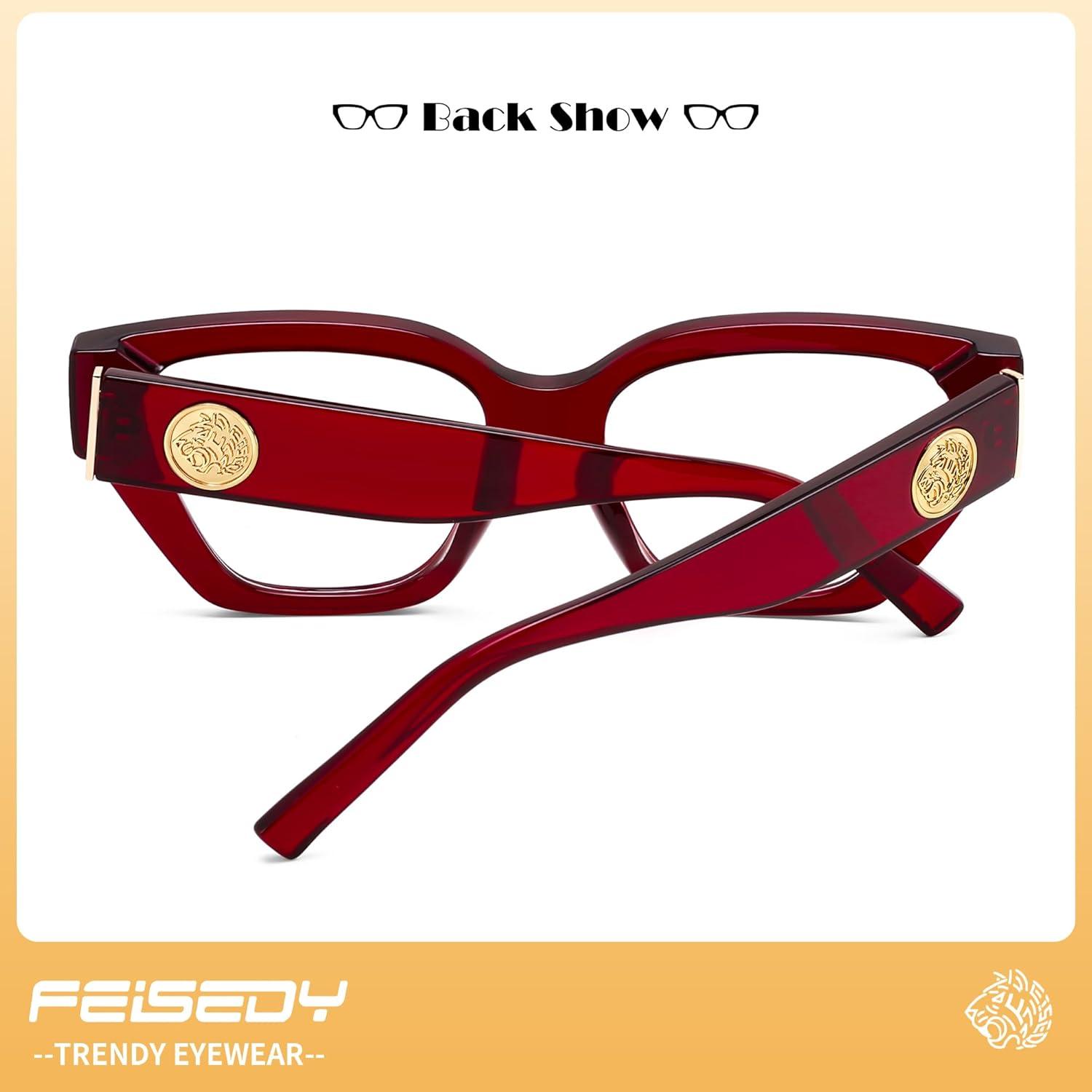 image:imageFEISEDY Women Cat Eye Blue Light Blocking Glasses Trendy Cateye Design for Daily Wear B0350Wine Red