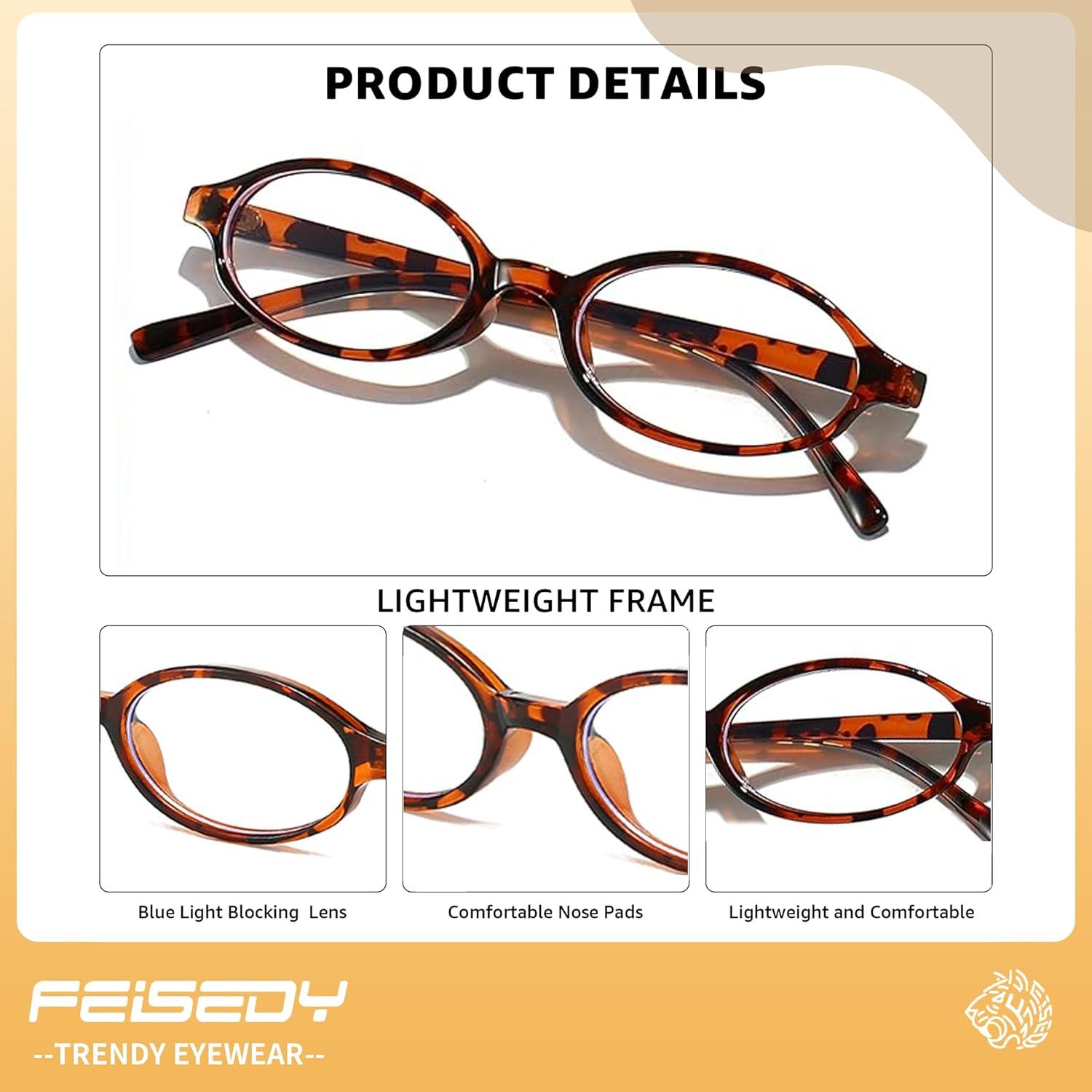 image:imageFEISEDY Y2K Retro Oval Blue Light Glasses for Women Fashion Small Face Eyewear Frame 90s Nerd Fake Cosplay Eyeglasses B0258