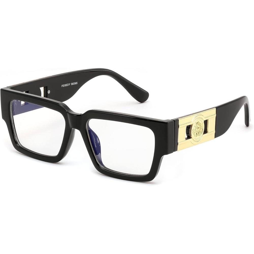 image:imageFEISEDY Retro Trendy Rectangle Blue Light Glasses for Women Men Classic Narrow Square Eyewear Frame B0365Black