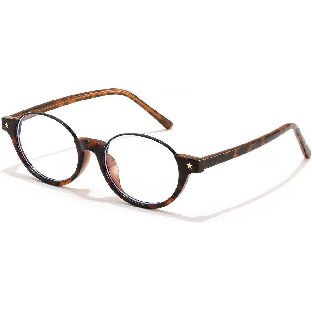 image:imageFEISEDY Trendy Oval Blue Light Glasses for Women Fake Nerd Eyewear Frame Anti Glare B1380Tortoise