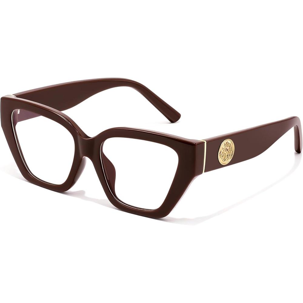 image:imageFEISEDY Women Cat Eye Blue Light Blocking Glasses Trendy Cateye Design for Daily Wear B0350Brown