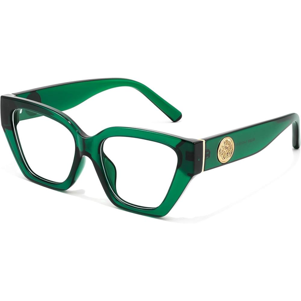 image:imageFEISEDY Women Cat Eye Blue Light Blocking Glasses Trendy Cateye Design for Daily Wear B0350Transparent Green