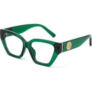 FEISEDY Women Cat Eye Blue Light Blocking Glasses Trendy Cateye Design for Daily Wear B0350(Transparent Green)