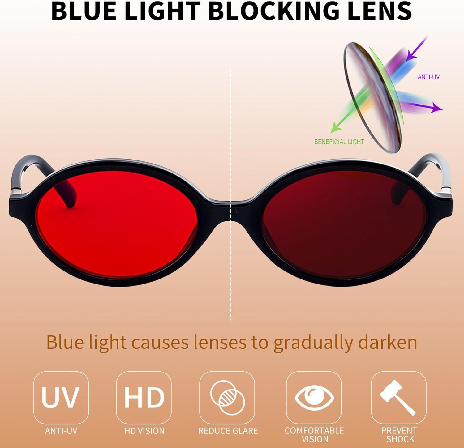 image:imageFEISEDY Oval Blue Light Glasses for Women Men Red Lens AntiBlue Light Fashion Computer Gaming Eyeglasses B0415Black Frame Red Lenese