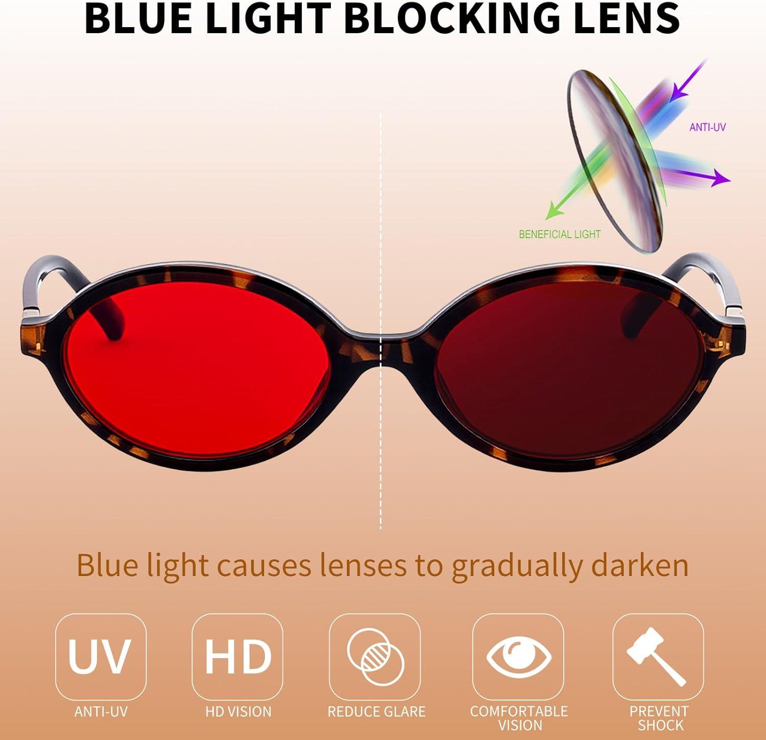 image:imageFEISEDY Oval Blue Light Glasses for Women Men Red Lens AntiBlue Light Fashion Computer Gaming Eyeglasses B0415Tortoise Frame Red Lenese