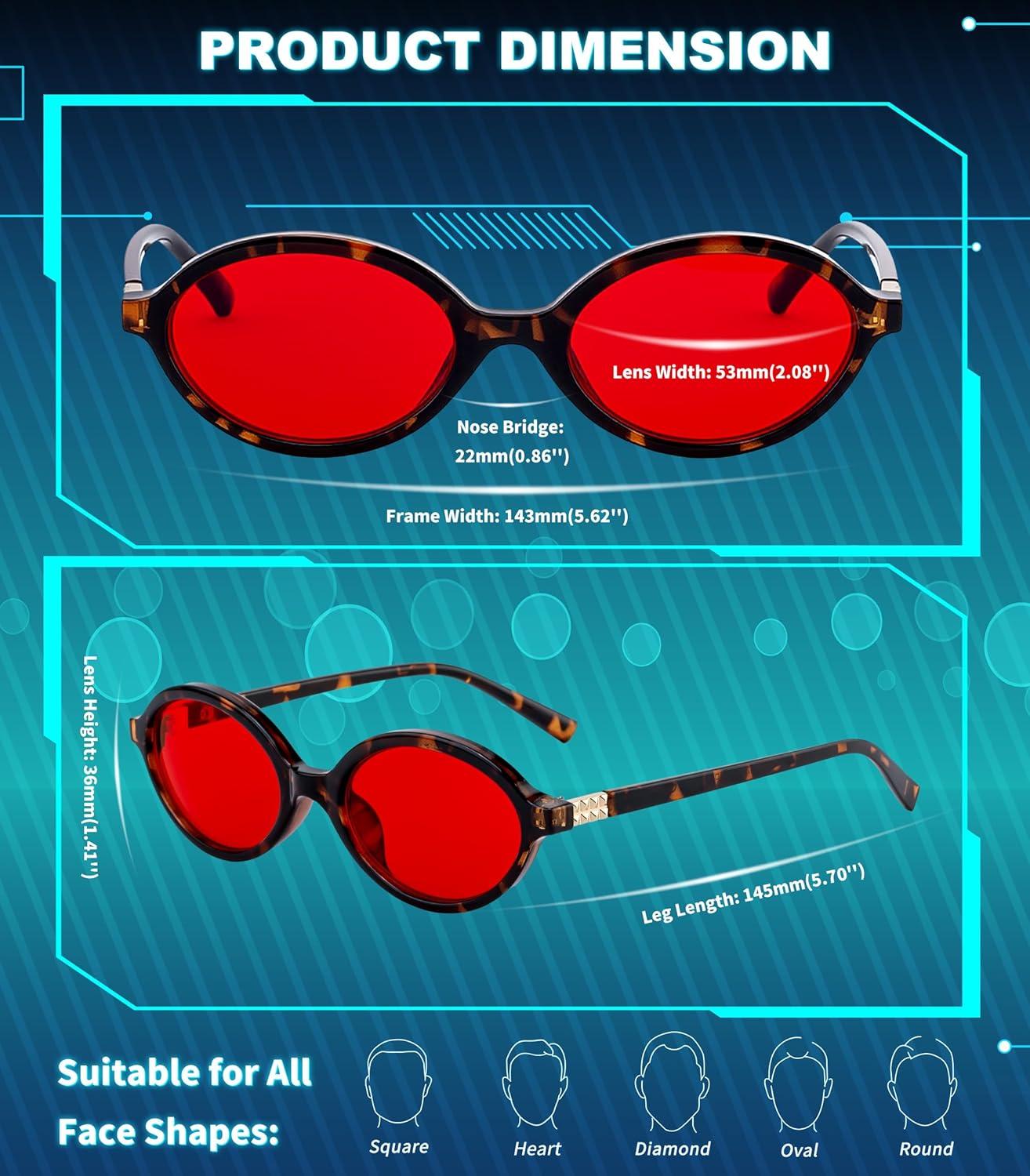 image:imageFEISEDY Oval Blue Light Glasses for Women Men Red Lens AntiBlue Light Fashion Computer Gaming Eyeglasses B0415Tortoise Frame Red Lenese