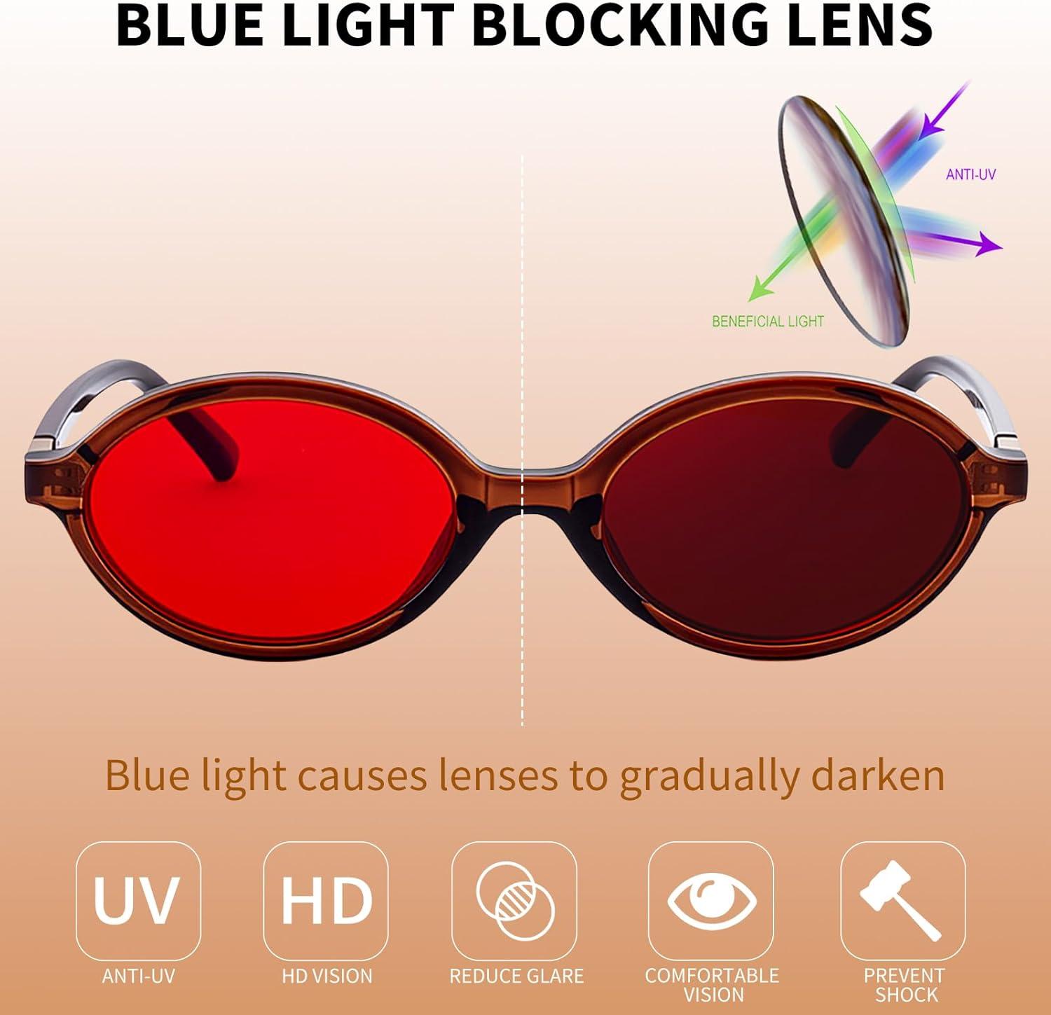 image:imageFEISEDY Oval Blue Light Glasses for Women Men Red Lens AntiBlue Light Fashion Computer Gaming Eyeglasses B0415Transparent Tea Frame Red Lenese