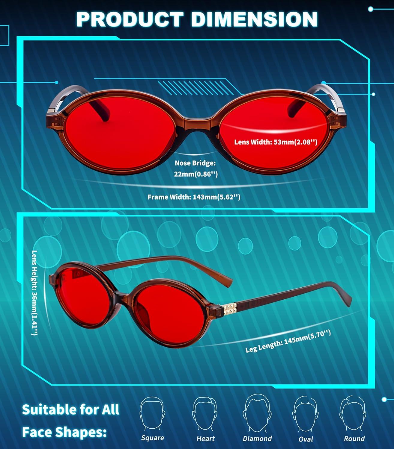 image:imageFEISEDY Oval Blue Light Glasses for Women Men Red Lens AntiBlue Light Fashion Computer Gaming Eyeglasses B0415Transparent Tea Frame Red Lenese