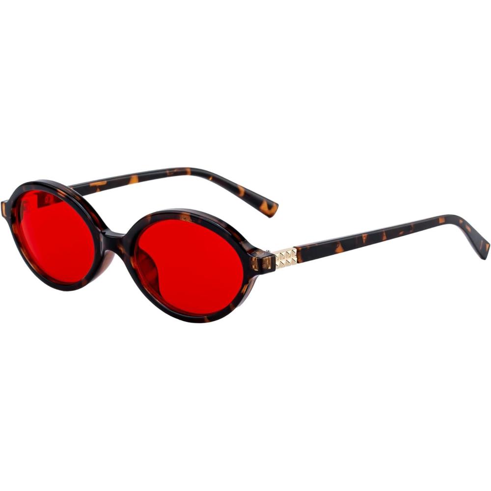 image:imageFEISEDY Oval Blue Light Glasses for Women Men Red Lens AntiBlue Light Fashion Computer Gaming Eyeglasses B0415Tortoise Frame Red Lenese