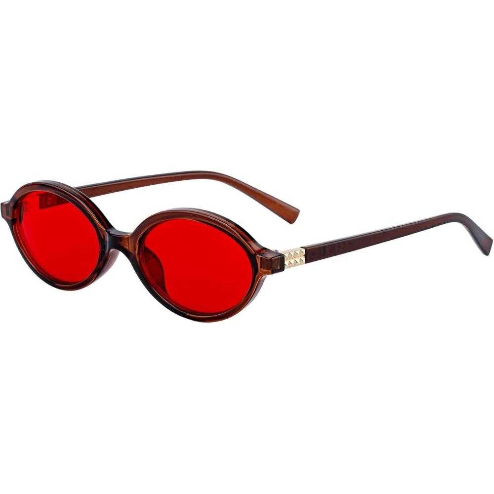 image:imageFEISEDY Oval Blue Light Glasses for Women Men Red Lens AntiBlue Light Fashion Computer Gaming Eyeglasses B0415Transparent Tea Frame Red Lenese