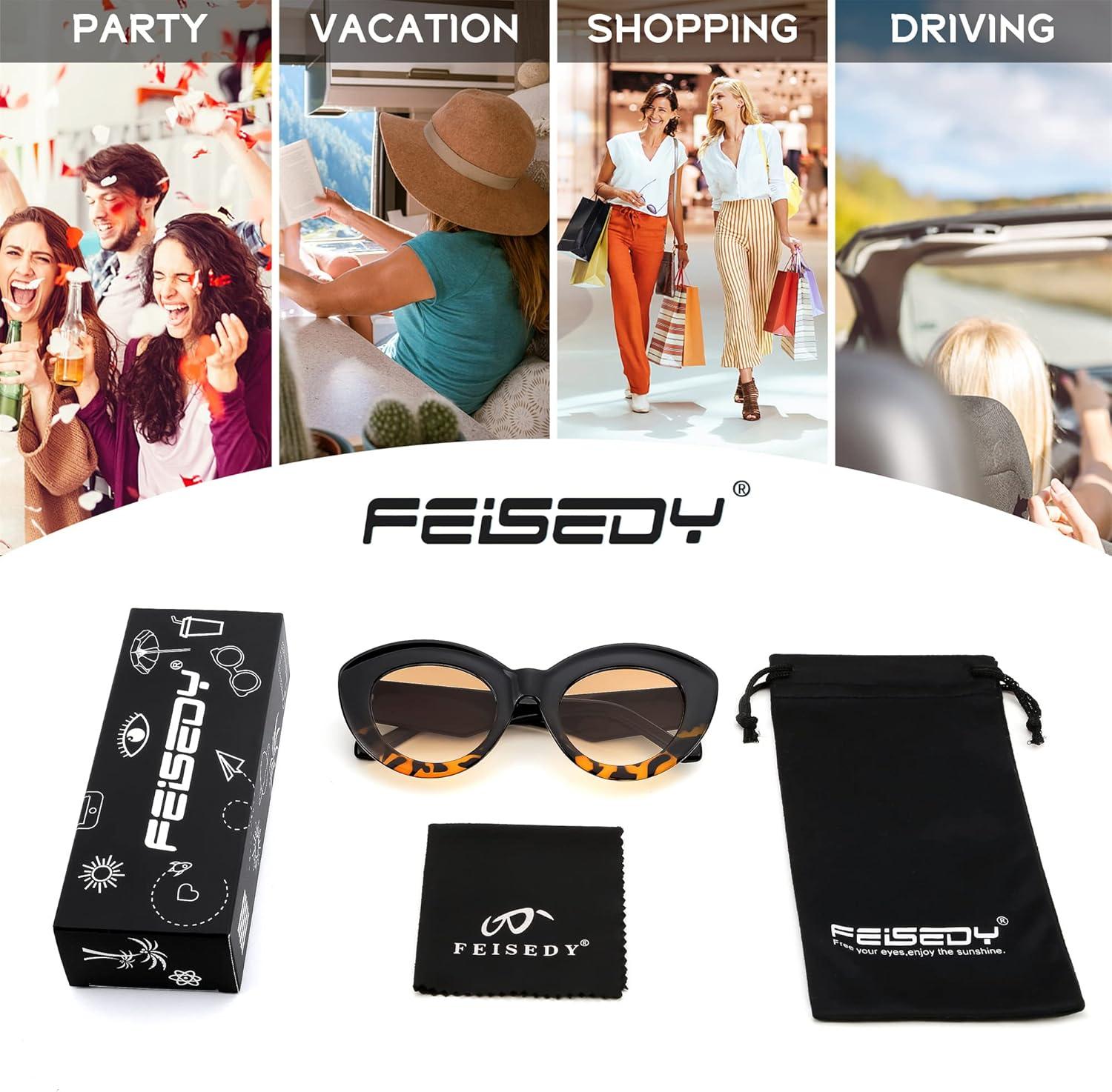 image:imageFEISEDY Oversized Cat Eye Sunglasses for Women Retro Thick Frame Oval Cateye Shades UV400 Sunnies B9068Black Leopard