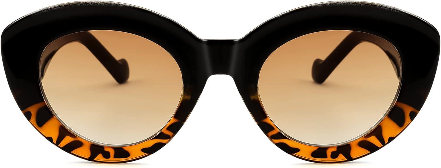 image:imageFEISEDY Oversized Cat Eye Sunglasses for Women Retro Thick Frame Oval Cateye Shades UV400 Sunnies B9068Black Leopard