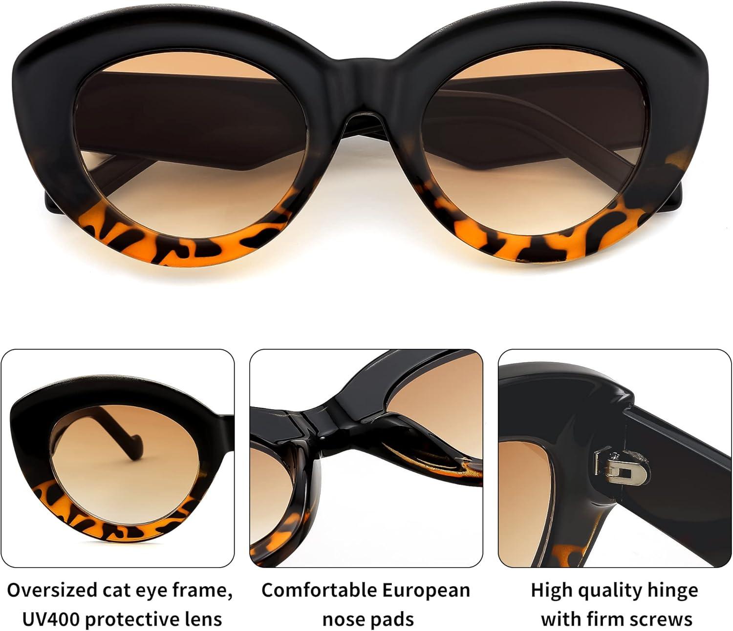 image:imageFEISEDY Oversized Cat Eye Sunglasses for Women Retro Thick Frame Oval Cateye Shades UV400 Sunnies B9068Black Leopard