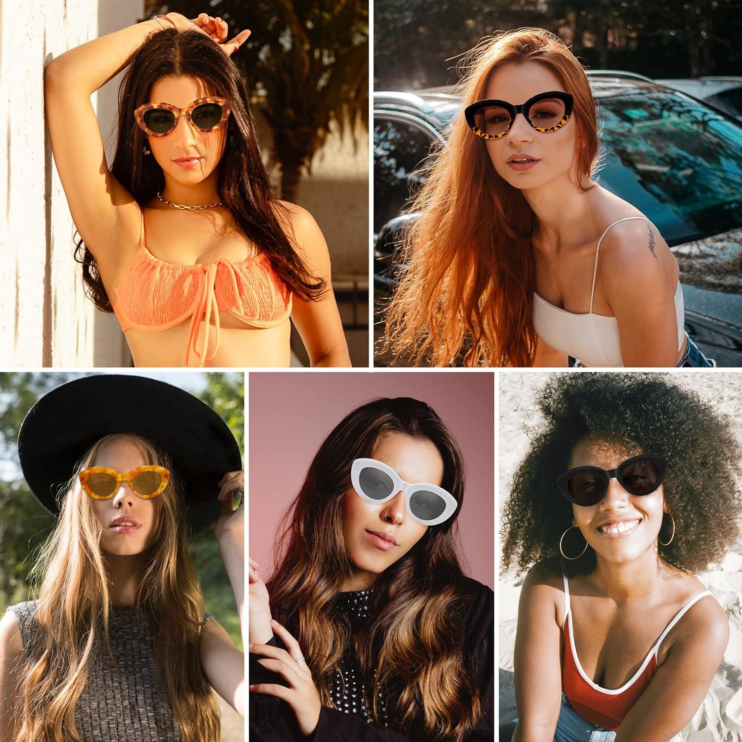 image:imageFEISEDY Oversized Cat Eye Sunglasses for Women Retro Thick Frame Oval Cateye Shades UV400 Sunnies B9068Black Leopard