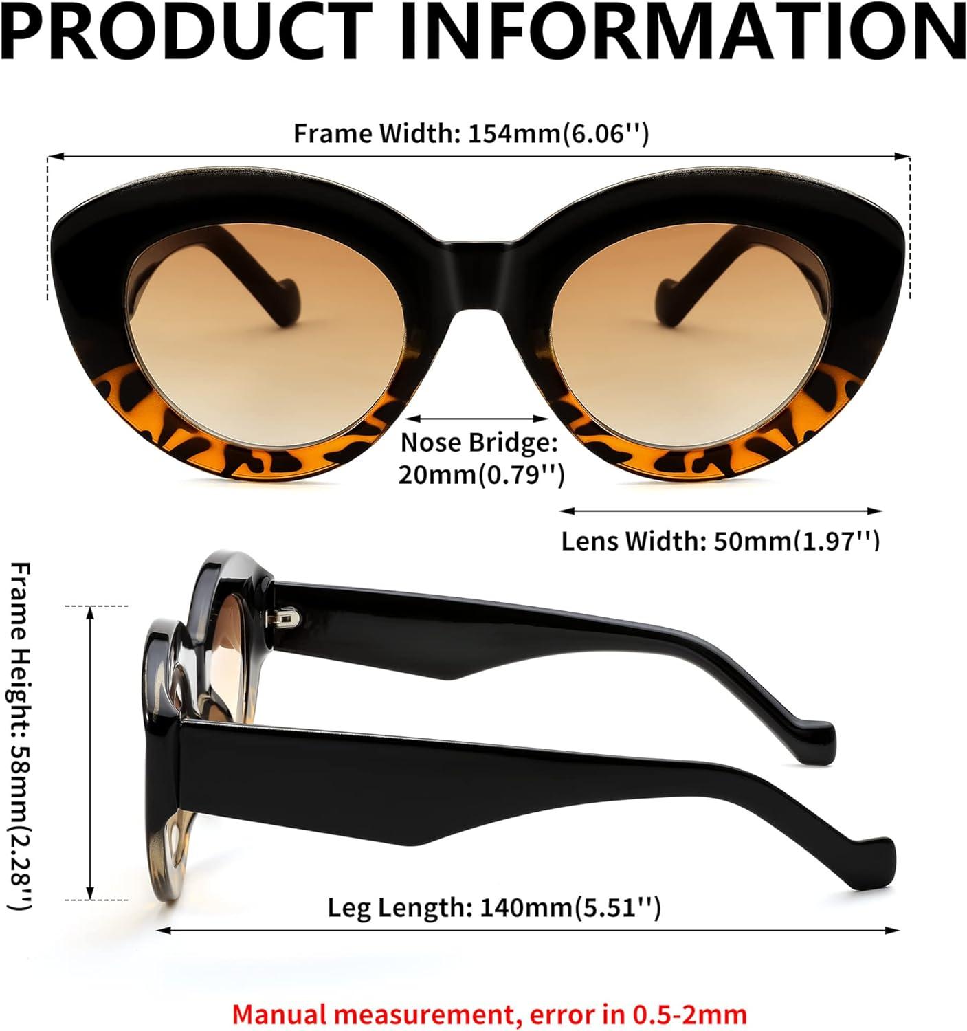 image:imageFEISEDY Oversized Cat Eye Sunglasses for Women Retro Thick Frame Oval Cateye Shades UV400 Sunnies B9068Black Leopard