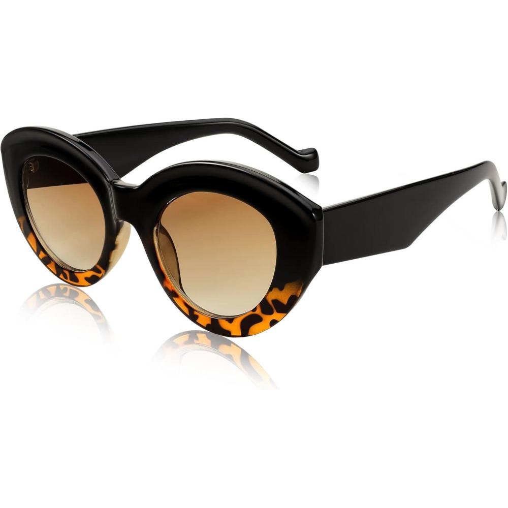 image:imageFEISEDY Oversized Cat Eye Sunglasses for Women Retro Thick Frame Oval Cateye Shades UV400 Sunnies B9068Black Leopard