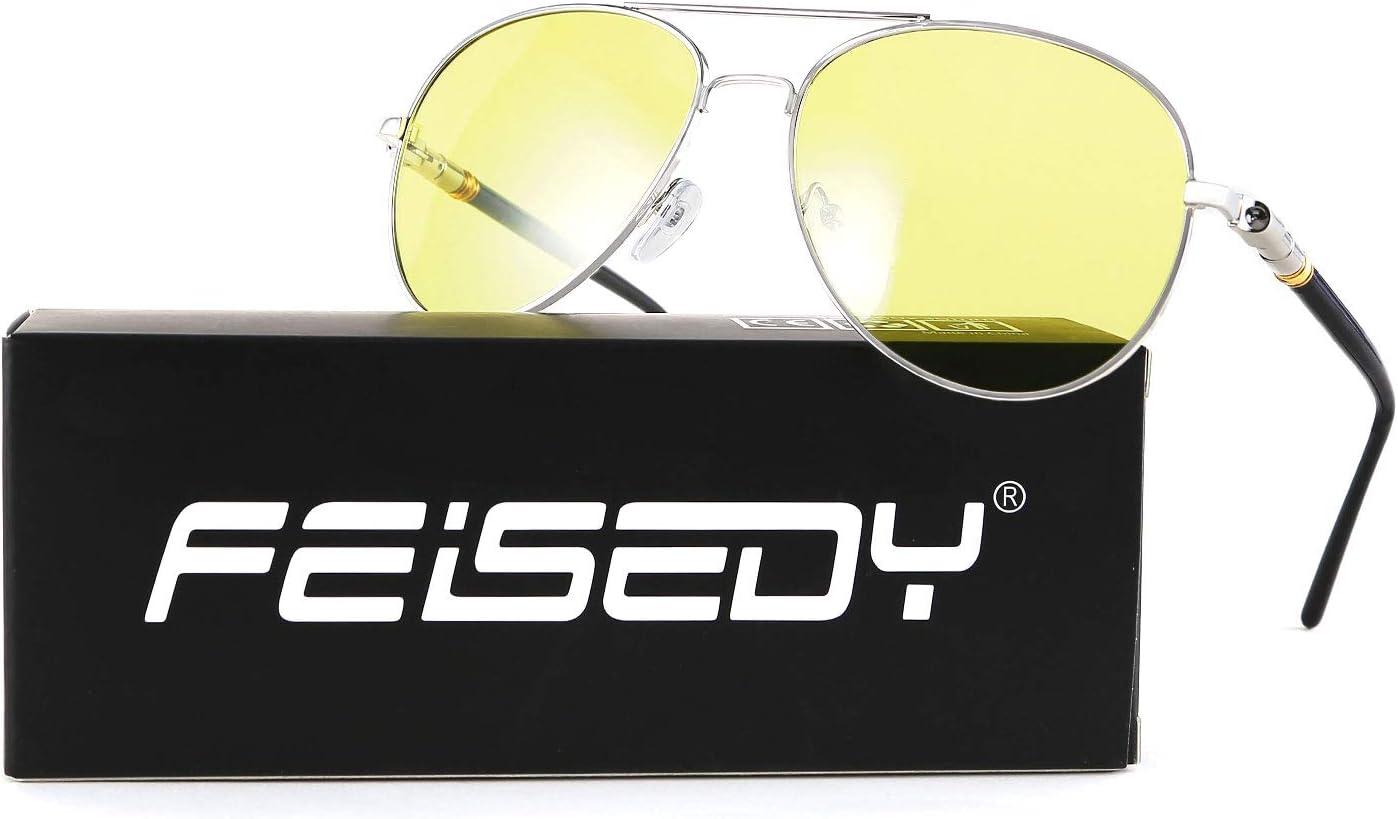 image:imageFEISEDY Aviator Polarized Night Driving Sunglasses Anti Glare Yellow Lens B266801 Black Frame