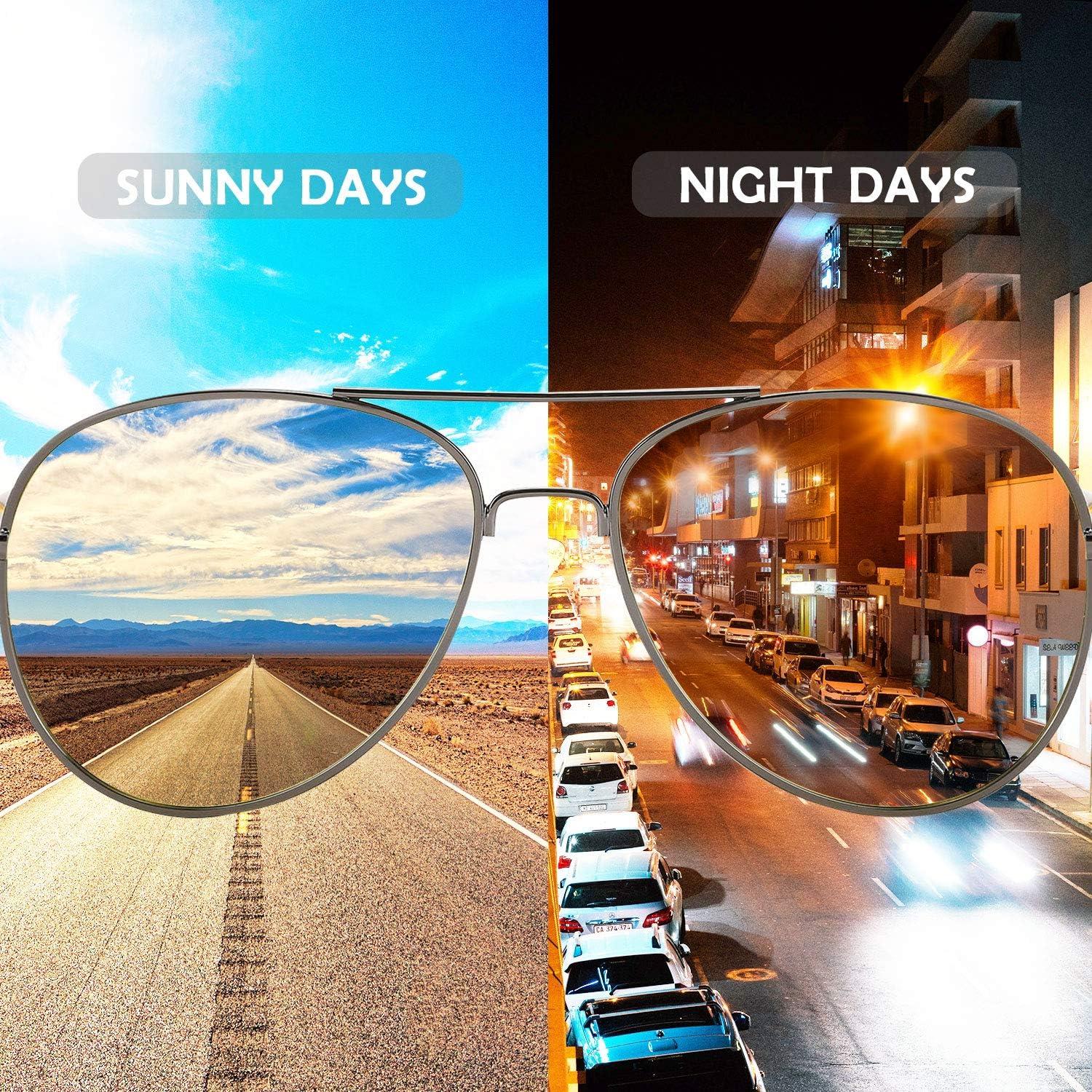 image:imageFEISEDY Aviator Polarized Night Driving Sunglasses Anti Glare Yellow Lens B266802 Grey Frame