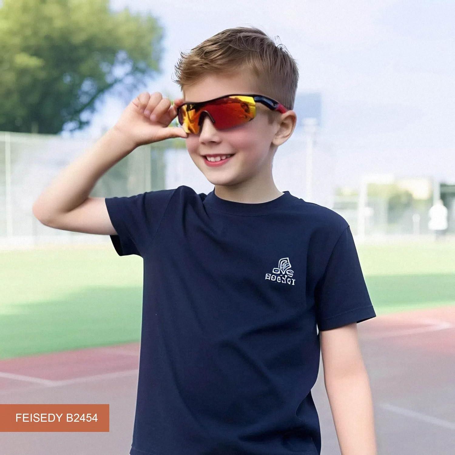 image:imageFEISEDY Kids Teens Baseball Polarized Sunglasses Sports TR90 Frame Boys Girls Cycling B24542pack Black Redspot White Blue