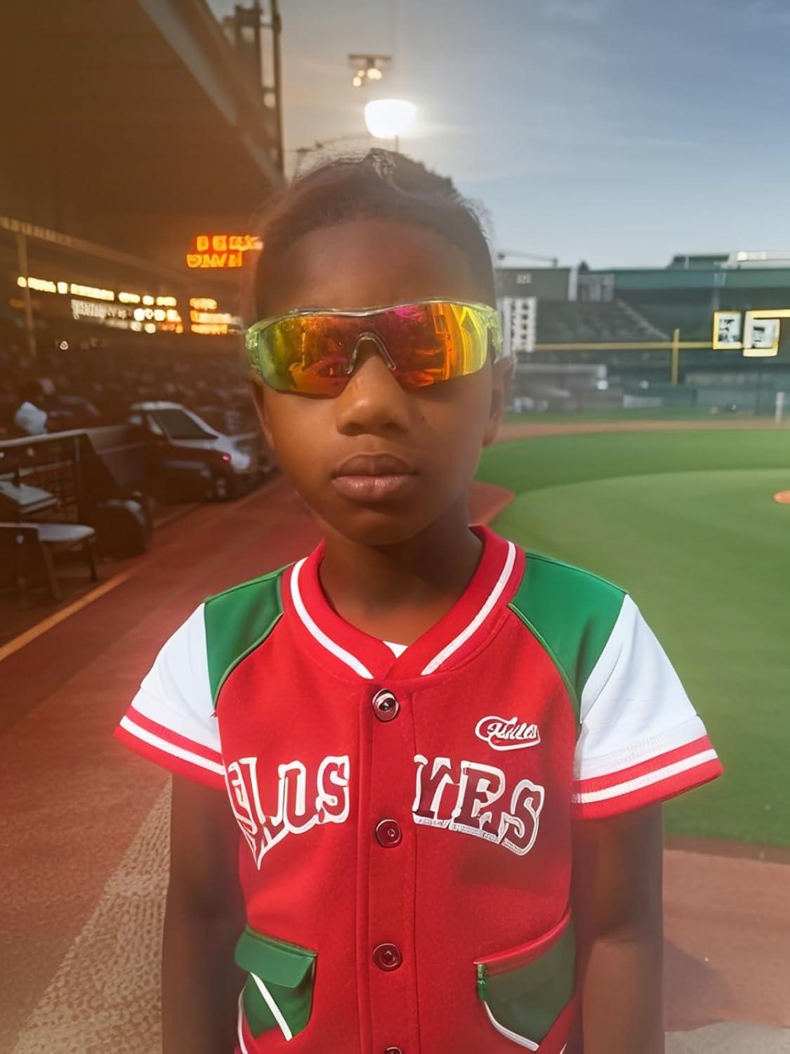 image:imageFEISEDY Kids Teens Baseball Polarized Sunglasses Sports TR90 Frame Boys Girls Cycling B24542pack Black Redtransparent Green Red