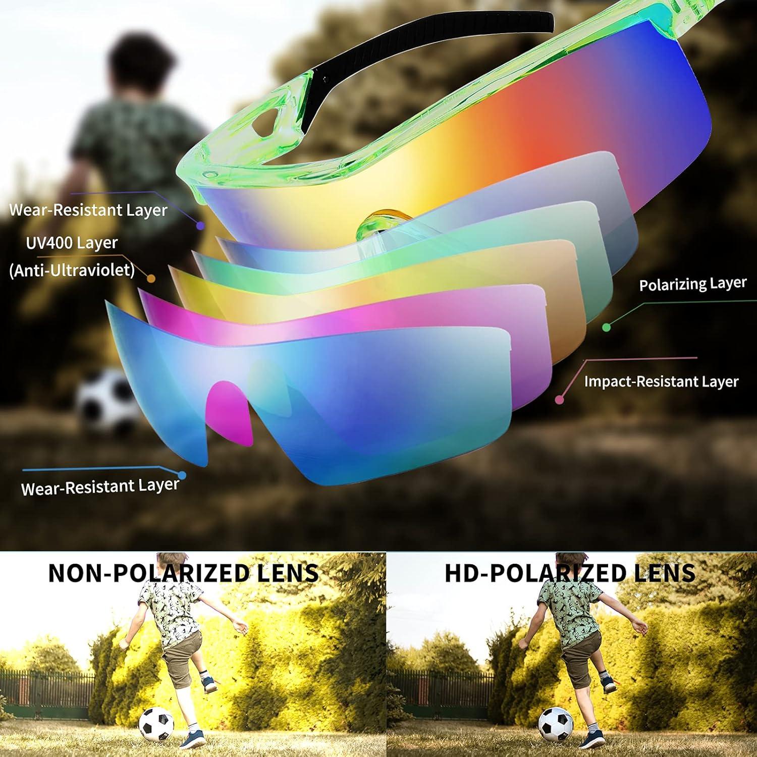 image:imageFEISEDY Kids Teens Baseball Polarized Sunglasses Sports TR90 Frame Boys Girls Cycling B24542pack Black Redtransparent Green Red
