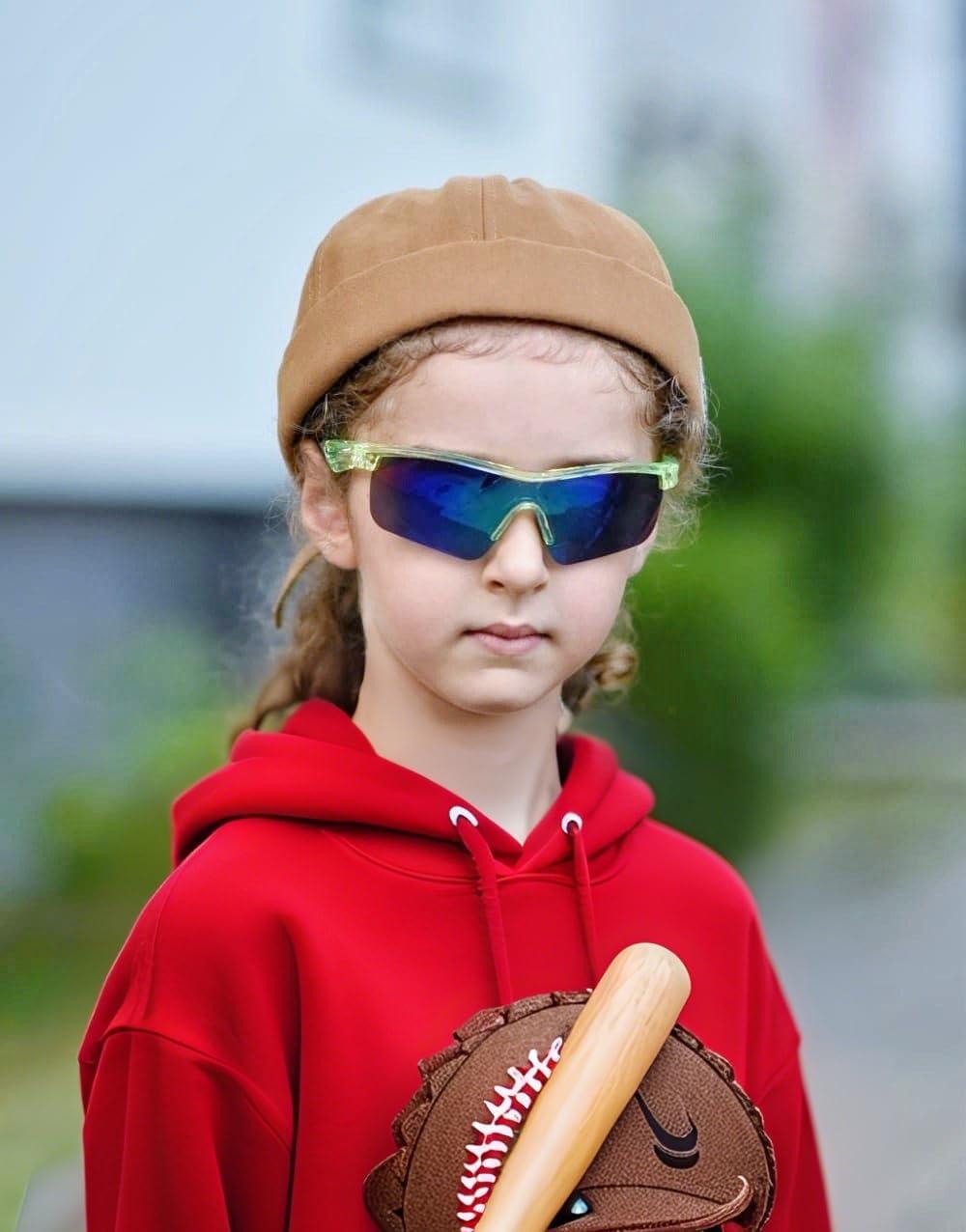 image:imageFEISEDY Kids Teens Baseball Polarized Sunglasses Sports TR90 Frame Boys Girls Cycling B24542pack Black Redtransparent Green Red