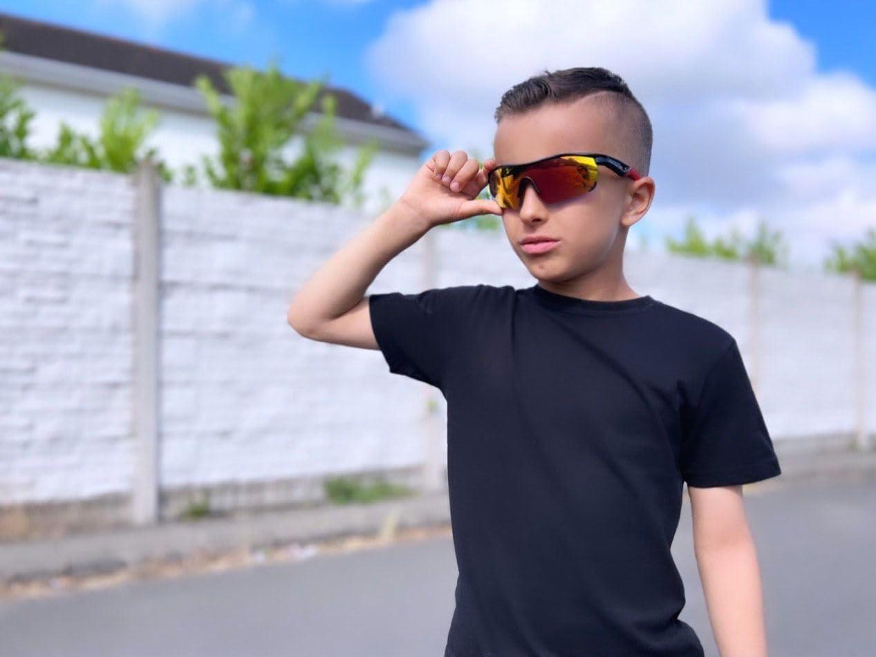 image:imageFEISEDY Kids Teens Baseball Polarized Sunglasses Sports TR90 Frame Boys Girls Cycling B24542pack Black Redtransparent Green Red