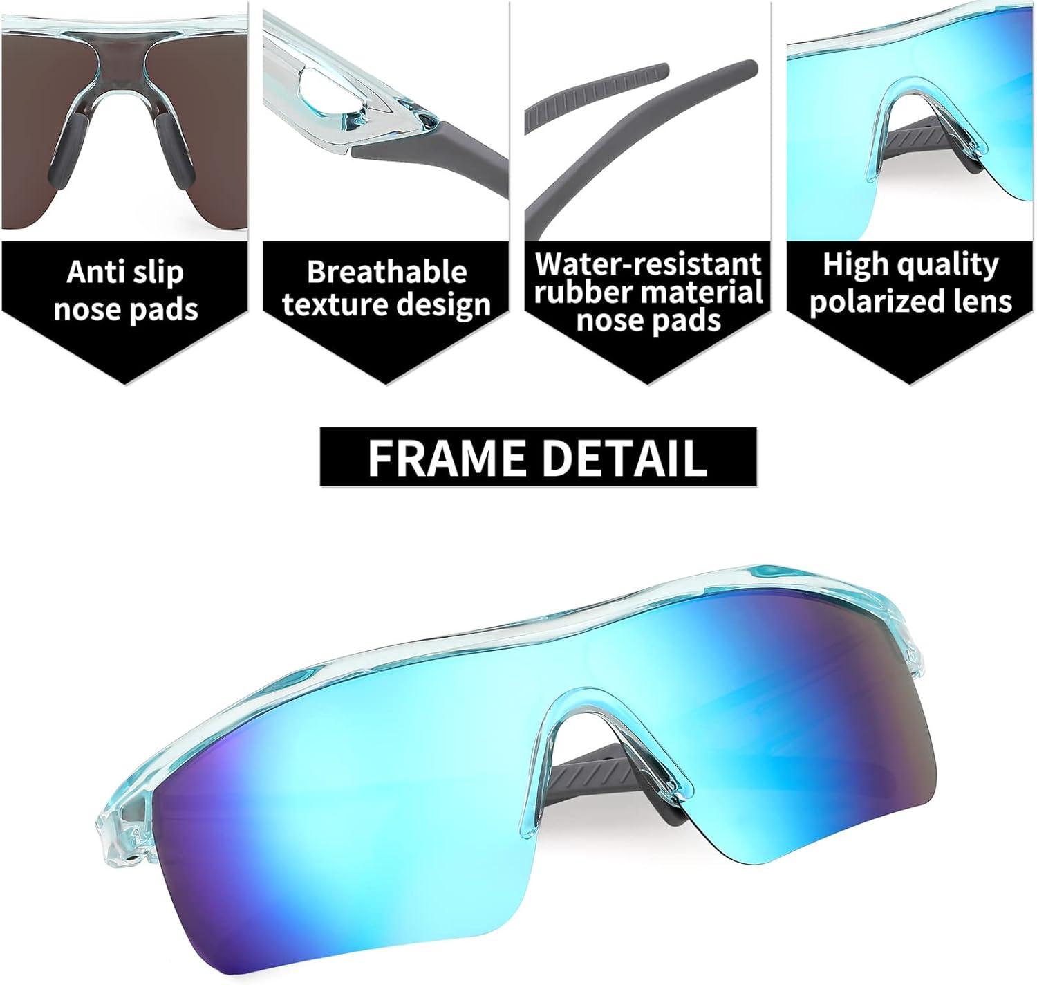 image:imageFEISEDY Kids Teens Baseball Polarized Sunglasses Sports TR90 Frame Boys Girls Cycling B24542pack Transparent Green Greentransparent Blue Blue