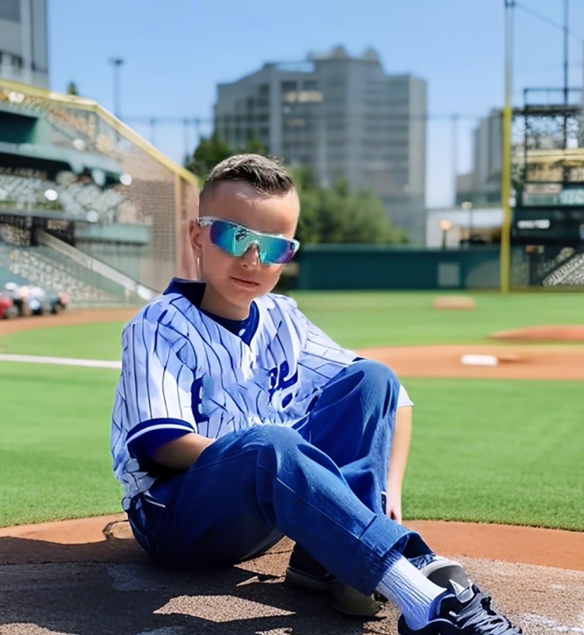 image:imageFEISEDY Kids Teens Baseball Polarized Sunglasses Sports TR90 Frame Boys Girls Cycling B24542pack Transparent Green Greentransparent Blue Blue