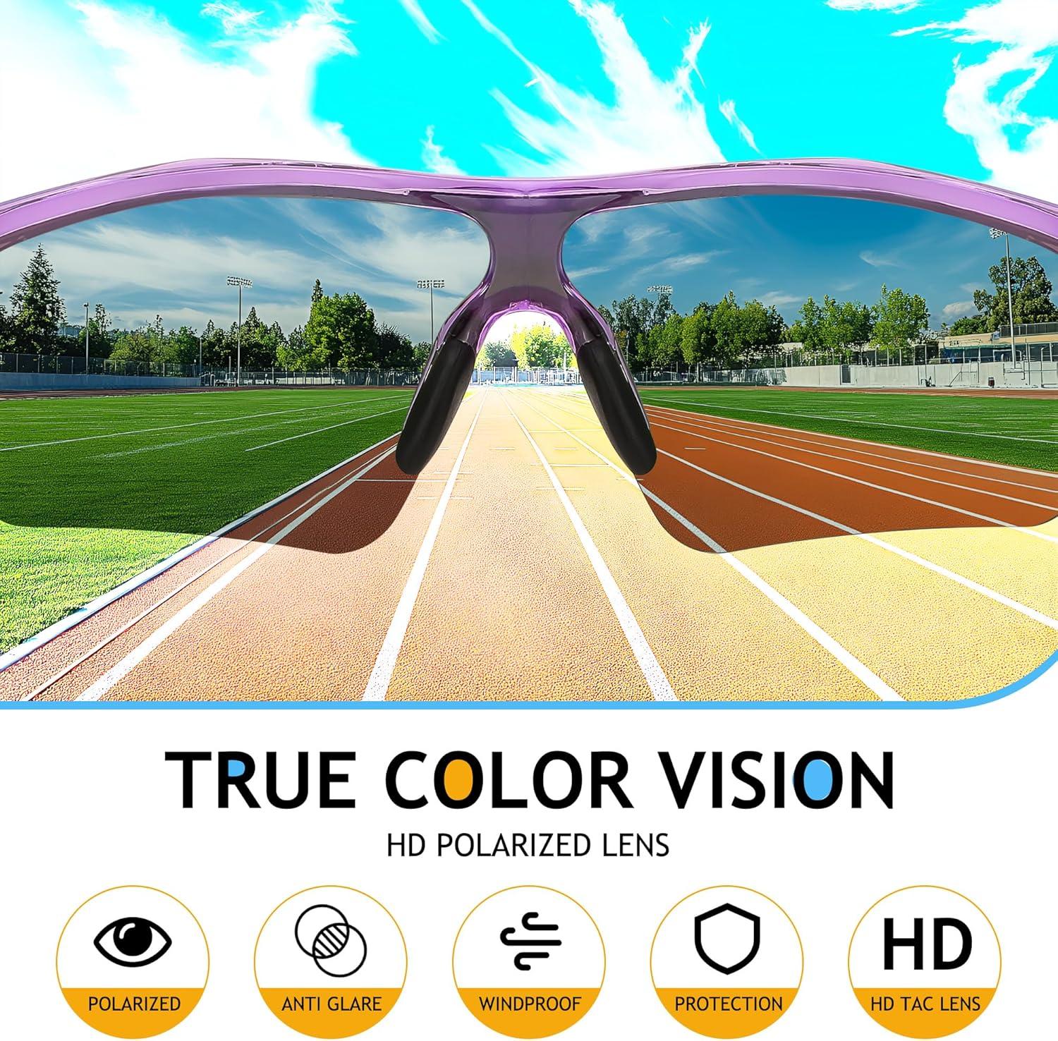 image:imageFEISEDY Kids Teens Baseball Polarized Sunglasses Sports TR90 Frame Boys Girls Cycling B24542pack Transparent Purple Purpletransparent Blue Blue