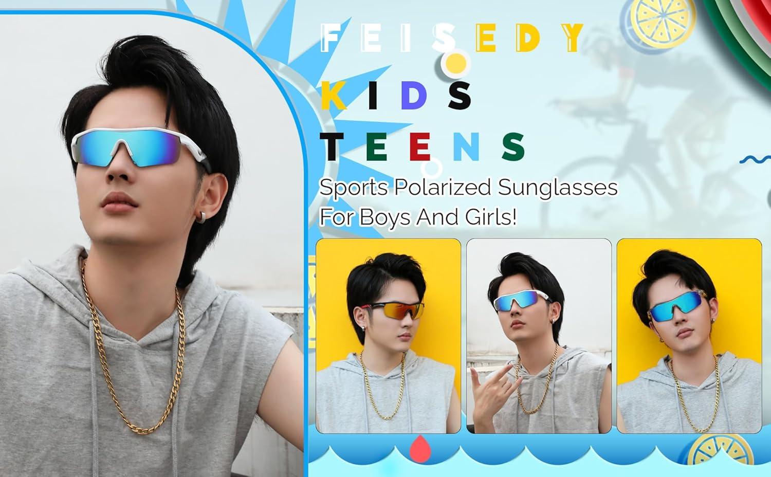 image:imageFEISEDY Kids Teens Baseball Polarized Sunglasses Sports TR90 Frame Boys Girls Cycling B24542pack Transparent Purple Purpletransparent Blue Blue