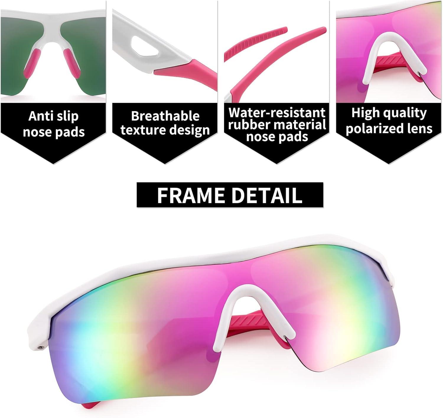 image:imageFEISEDY Kids Teens Baseball Polarized Sunglasses Sports TR90 Frame Boys Girls Cycling B24542pack Transparent Purplewhite Pink