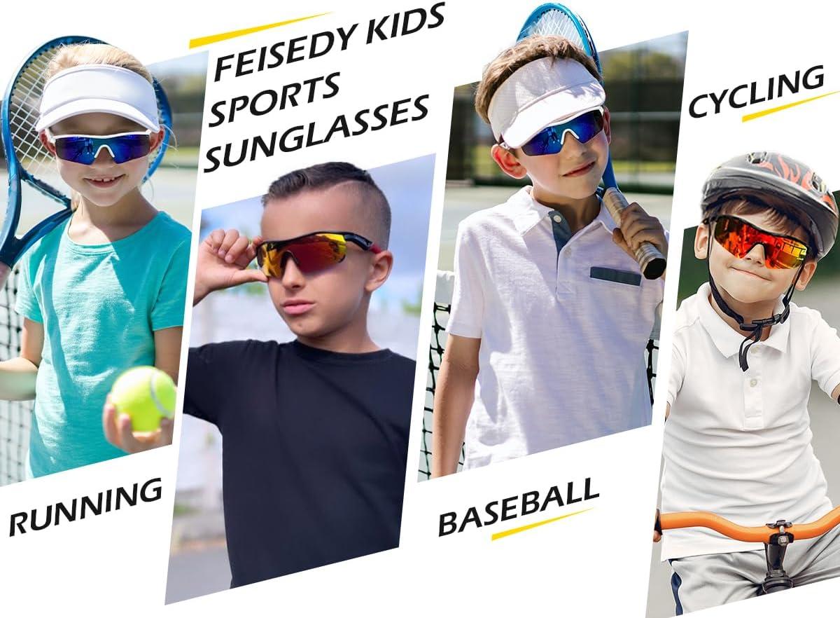 image:imageFEISEDY Kids Teens Baseball Polarized Sunglasses Sports TR90 Frame Boys Girls Cycling B24542pack Transparent Purplewhite Pink
