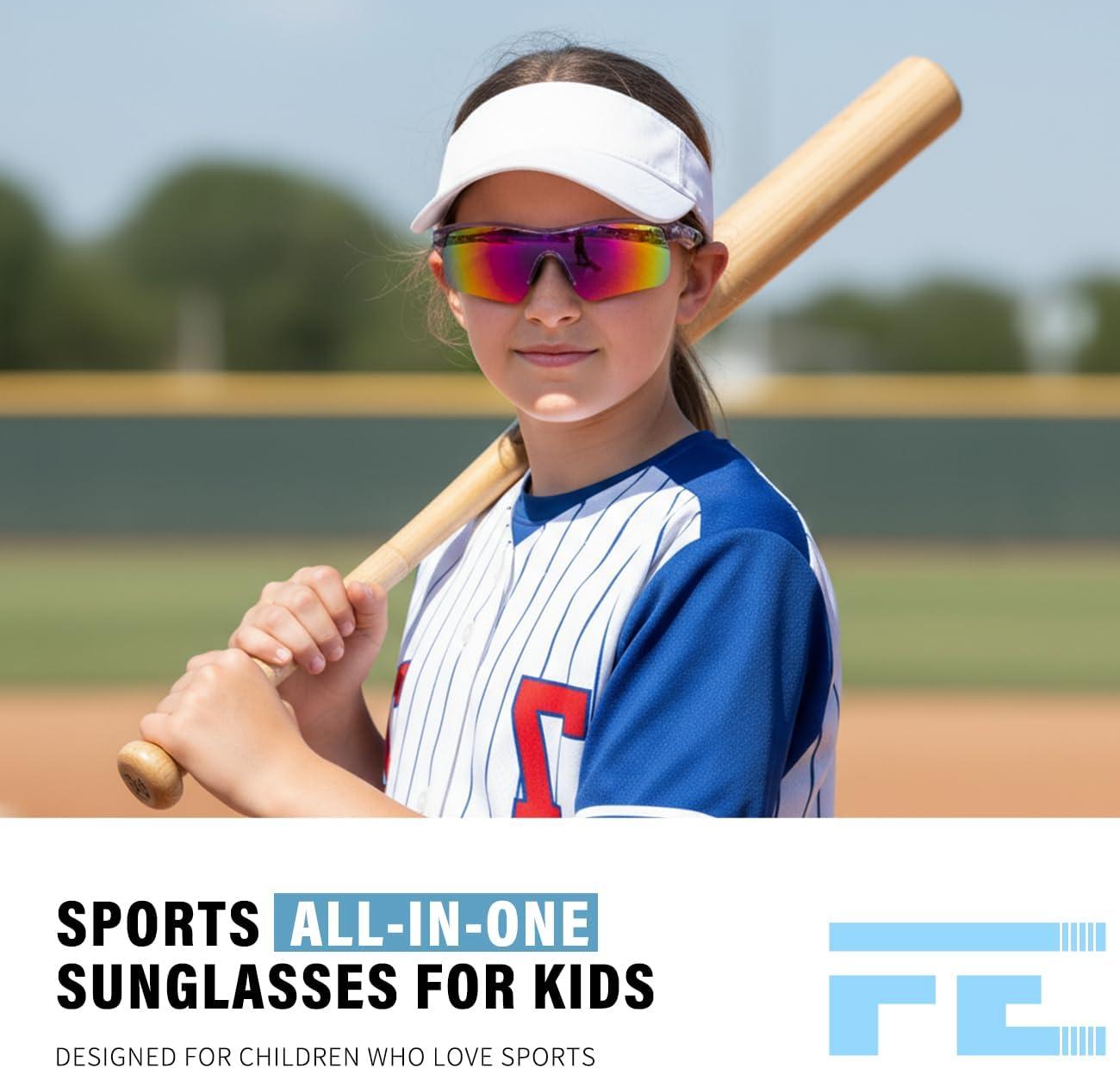 image:imageFEISEDY Kids Teens Baseball Polarized Sunglasses Sports TR90 Frame Boys Girls Cycling B24542pack Transparent Purplewhite Pink
