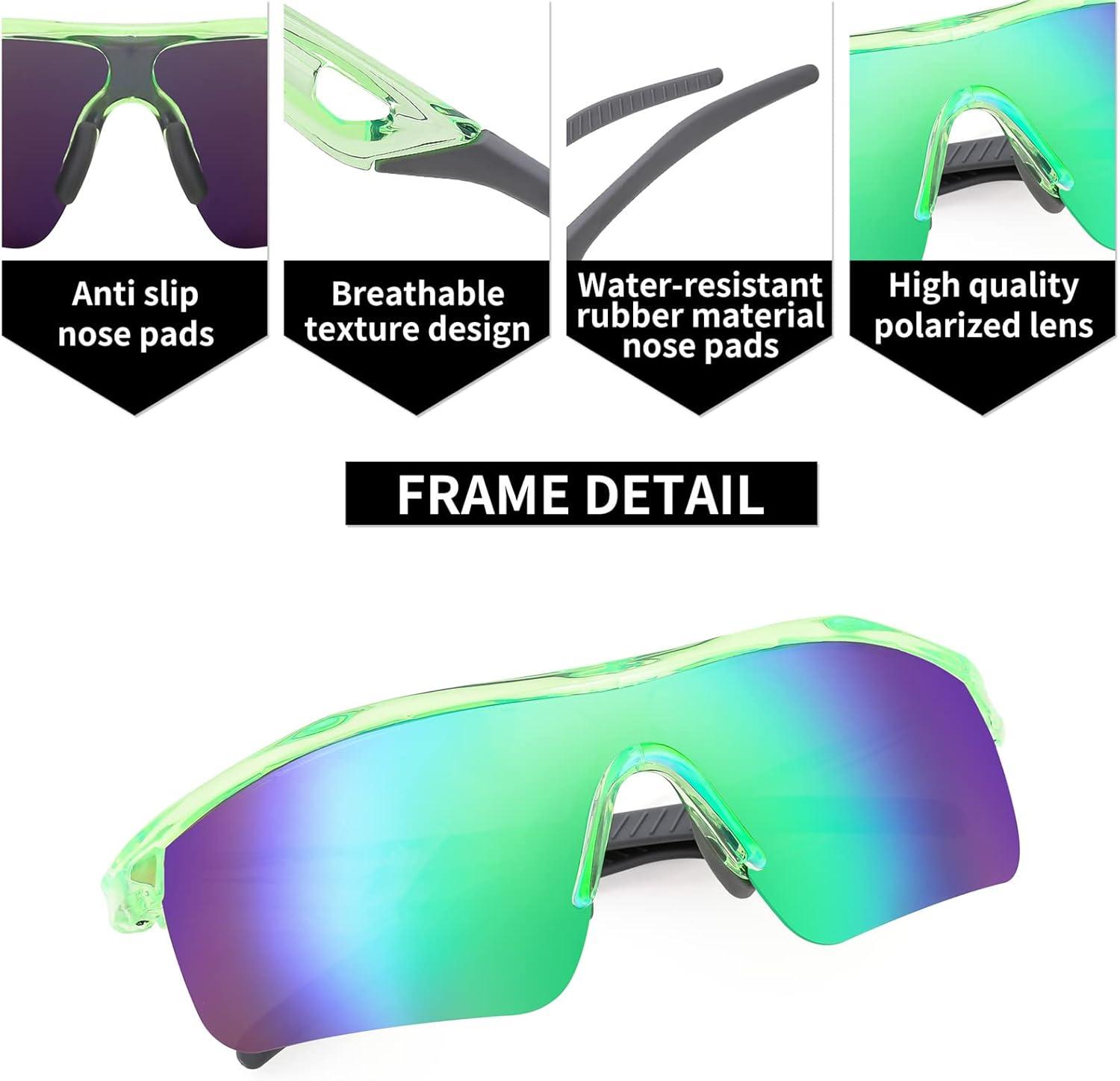 image:imageFEISEDY Kids Teens Baseball Polarized Sunglasses Sports TR90 Frame Boys Girls Cycling B24542pack White Bluetransparent Green Green