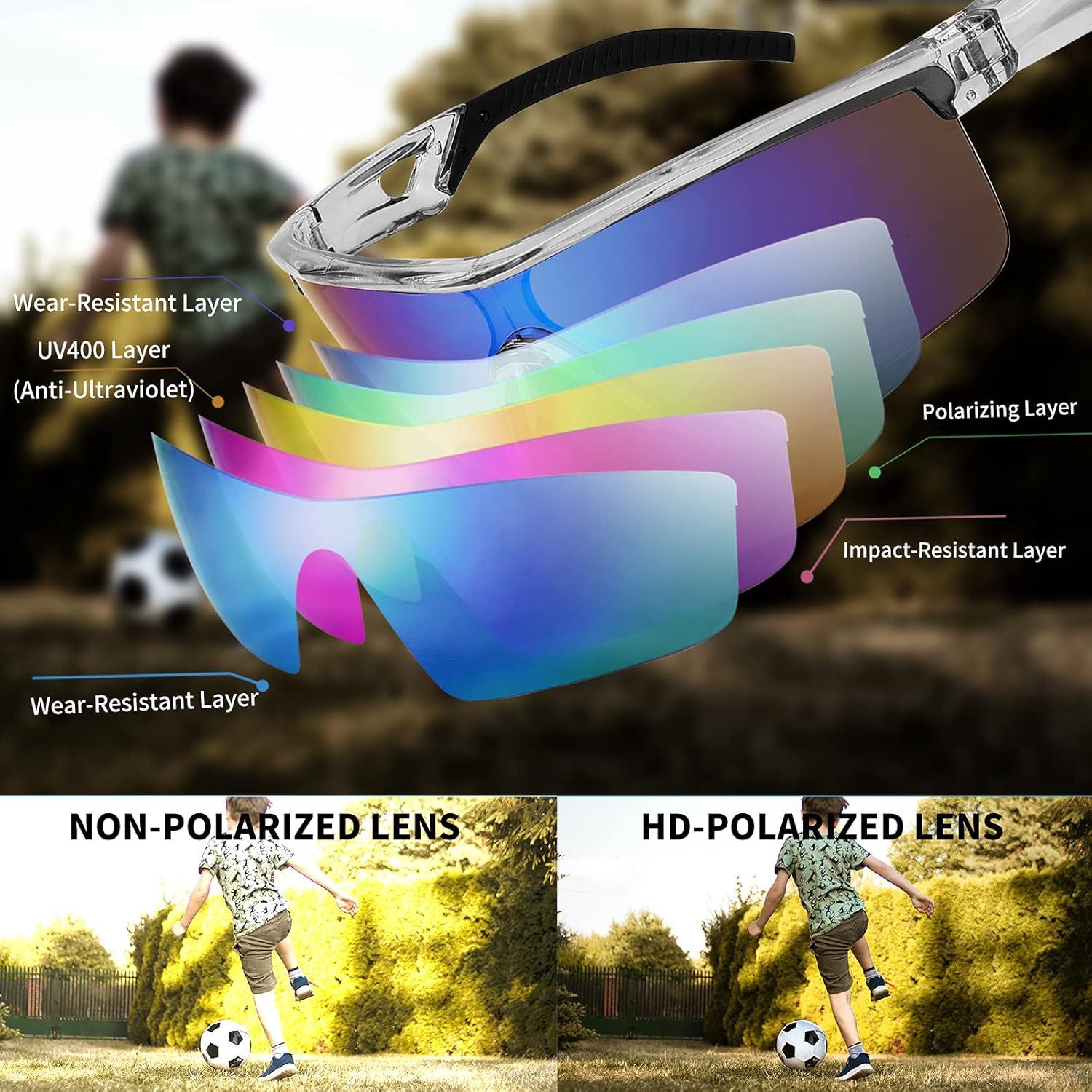 image:imageFEISEDY Kids Teens Baseball Polarized Sunglasses Sports TR90 Frame Boys Girls Cycling B24542pack White Bluetransparent Green Green