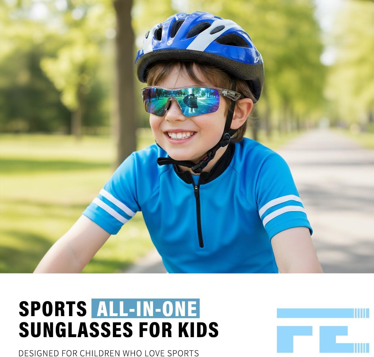 image:imageFEISEDY Kids Teens Baseball Polarized Sunglasses Sports TR90 Frame Boys Girls Cycling B24543pack Black Redtransparent Green Greentransparent Grey Blue