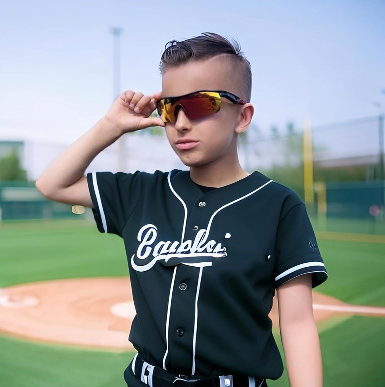 image:imageFEISEDY Kids Teens Baseball Polarized Sunglasses Sports TR90 Frame Boys Girls Cycling B24543pack Black Redtransparent Green Greentransparent Grey Blue