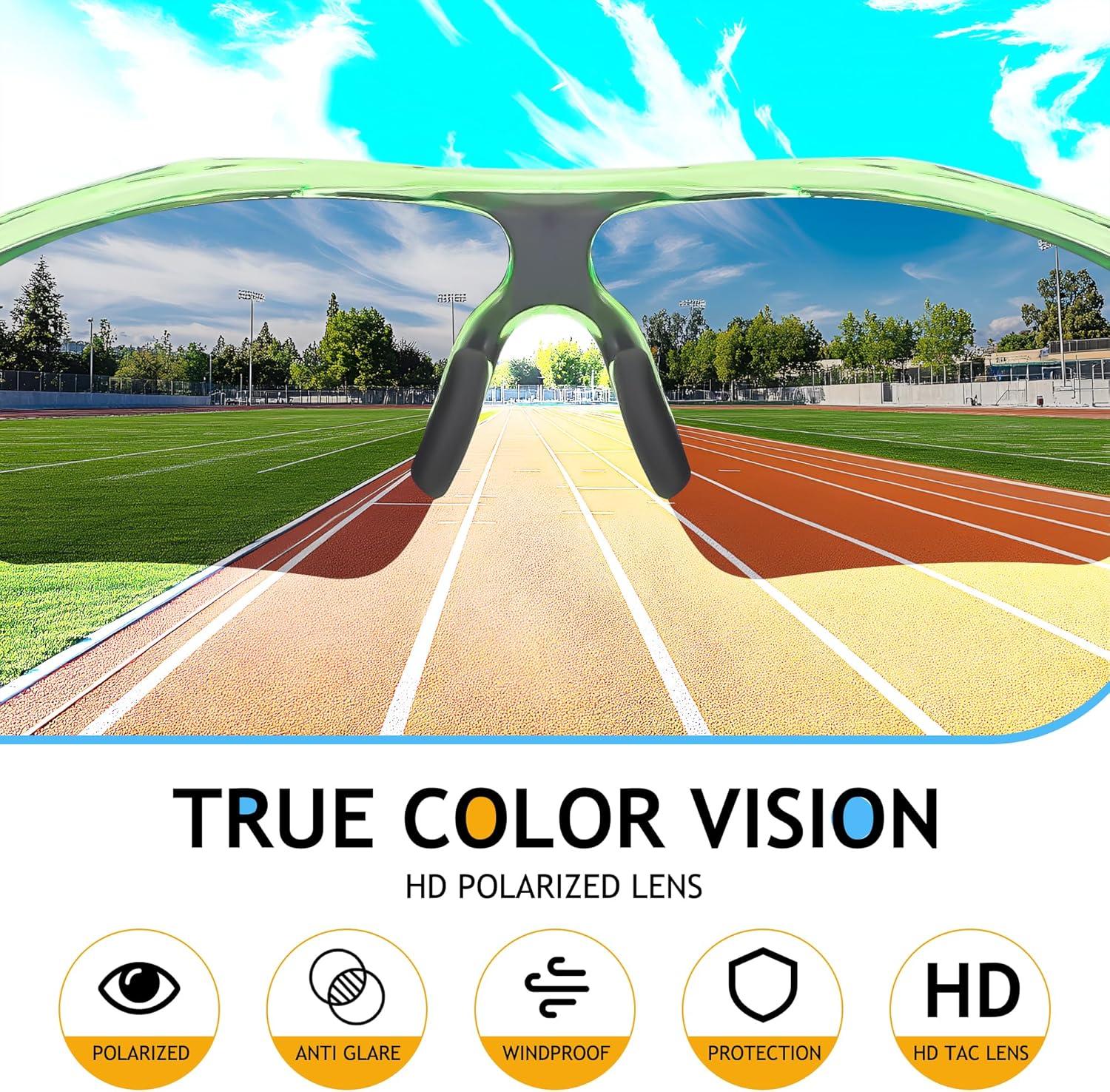 image:imageFEISEDY Kids Teens Baseball Polarized Sunglasses Sports TR90 Frame Boys Girls Cycling B24543pack Black Redtransparent Green Greentransparent Grey Blue